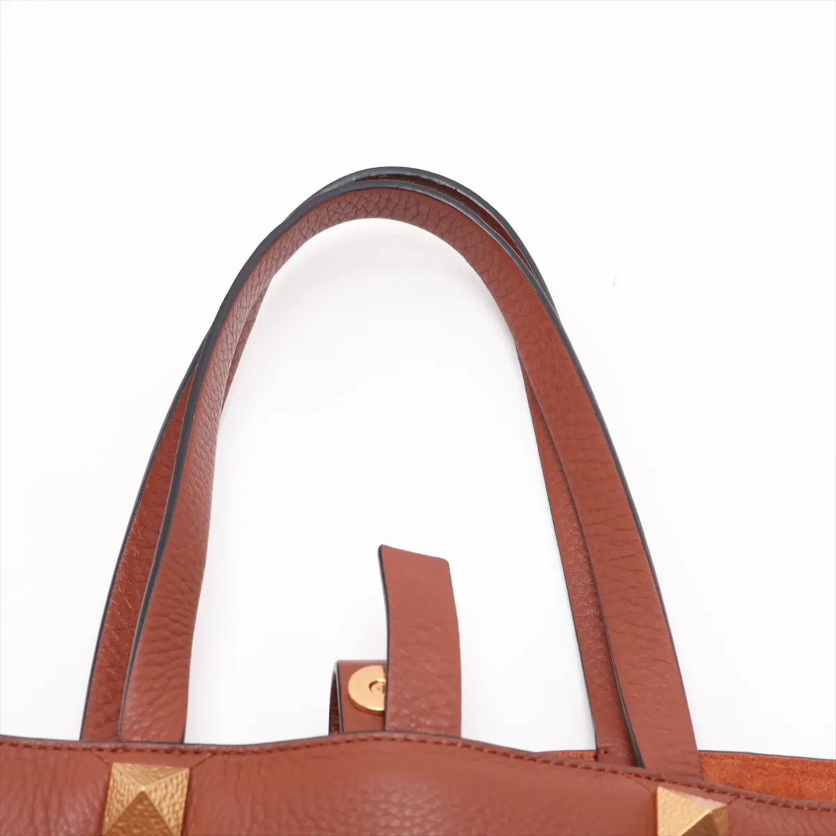 Roman Studded Leather 2-Way Tote Bag, Brown — view 6
