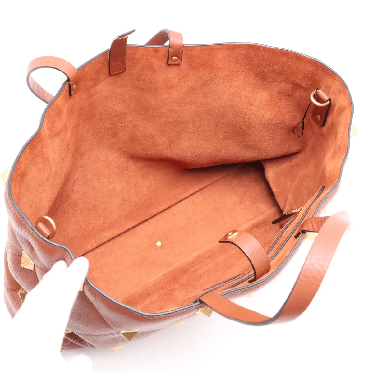 Roman Studded Leather 2-Way Tote Bag, Brown — view 8