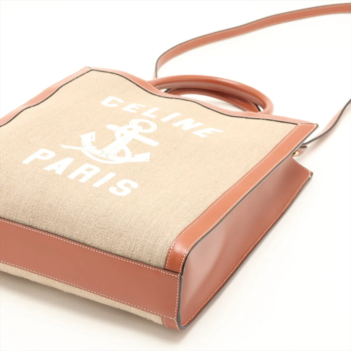 Vertical Cabas Canvas x Leather 2-Way Handbag Brown — view 3