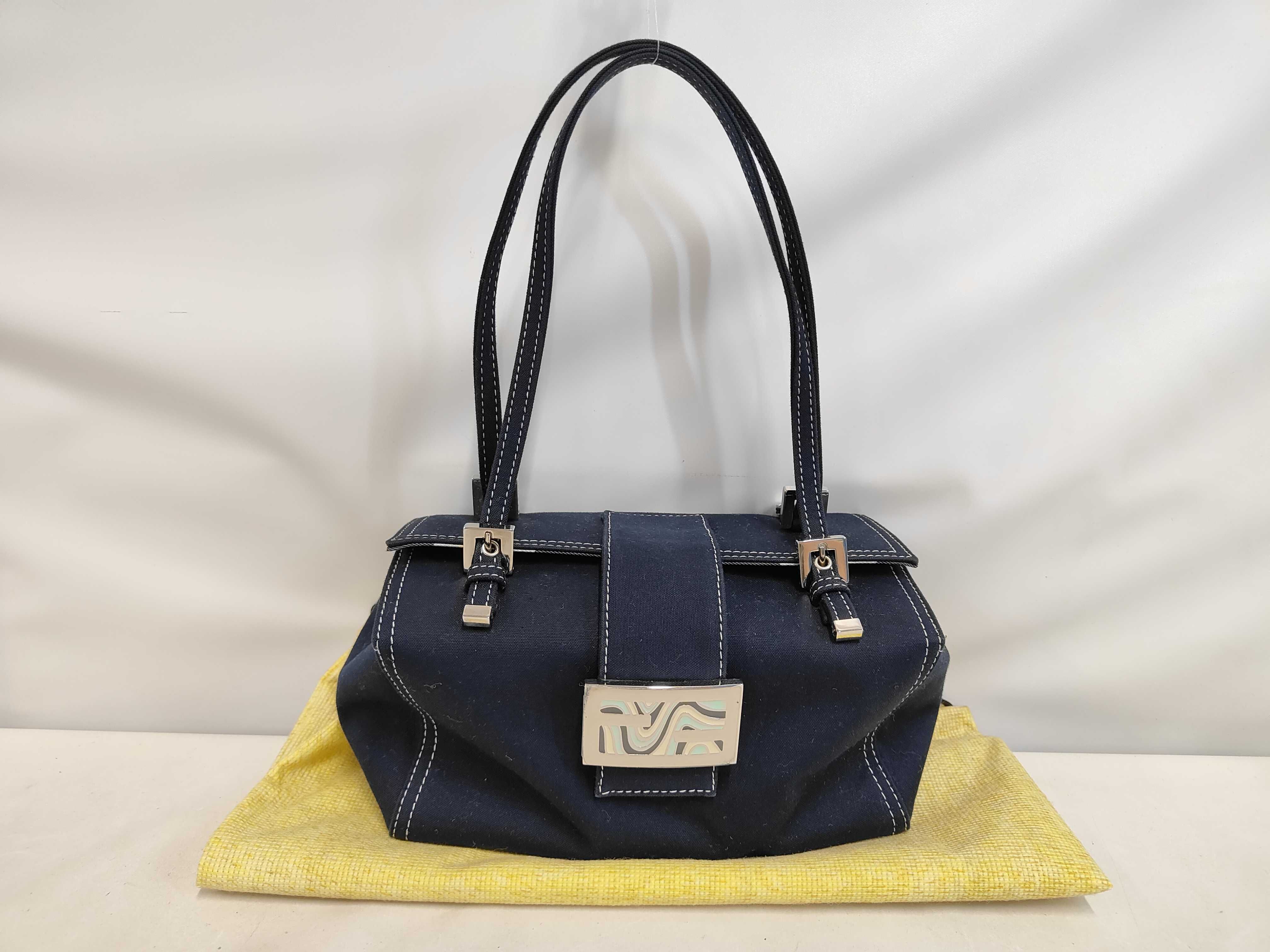 Mamma Navy Canvas Denim Silver Hardware Handbag