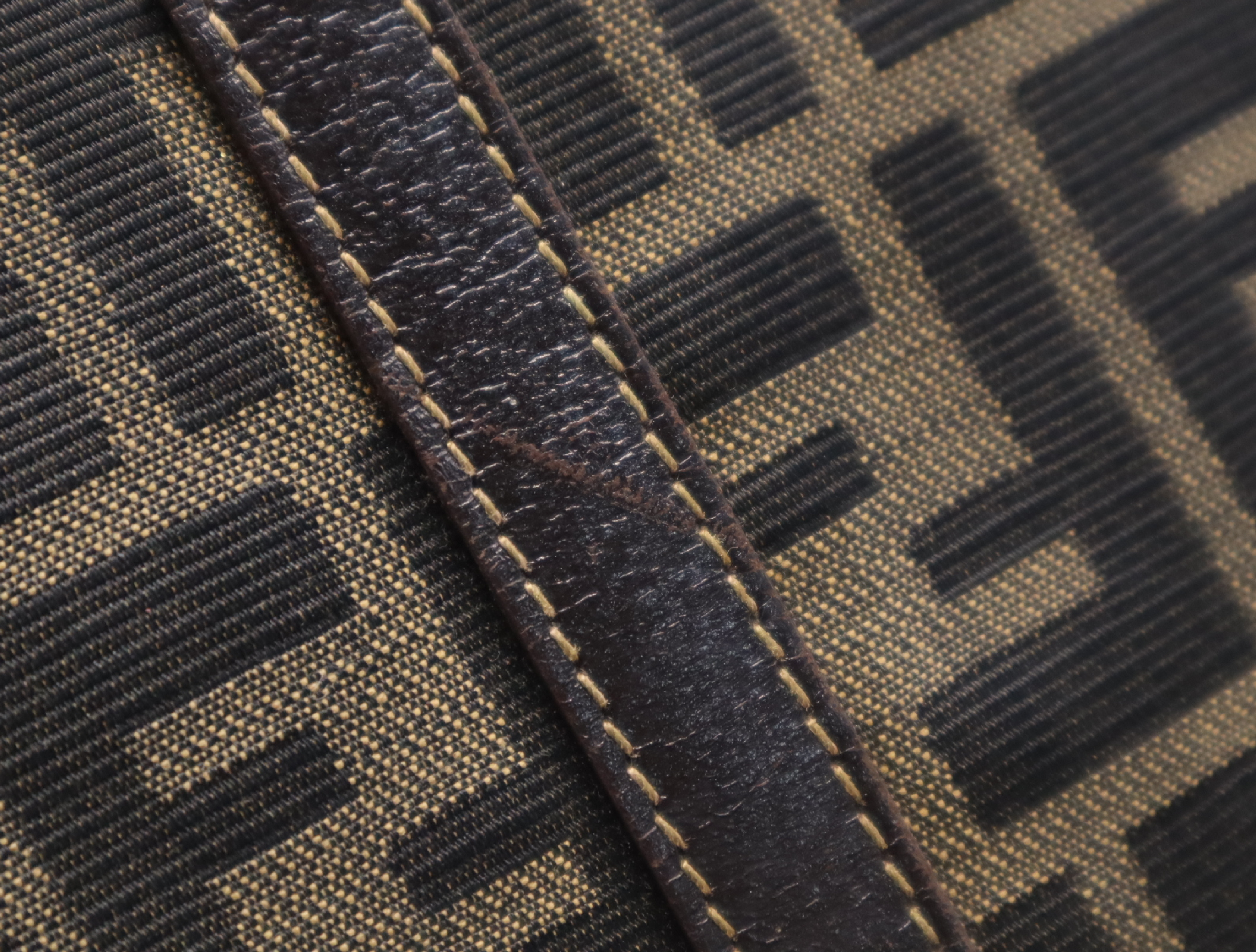 Canvas x Leather Zucca Pattern Tote Bag, Brown, Gold Hardware — view 14