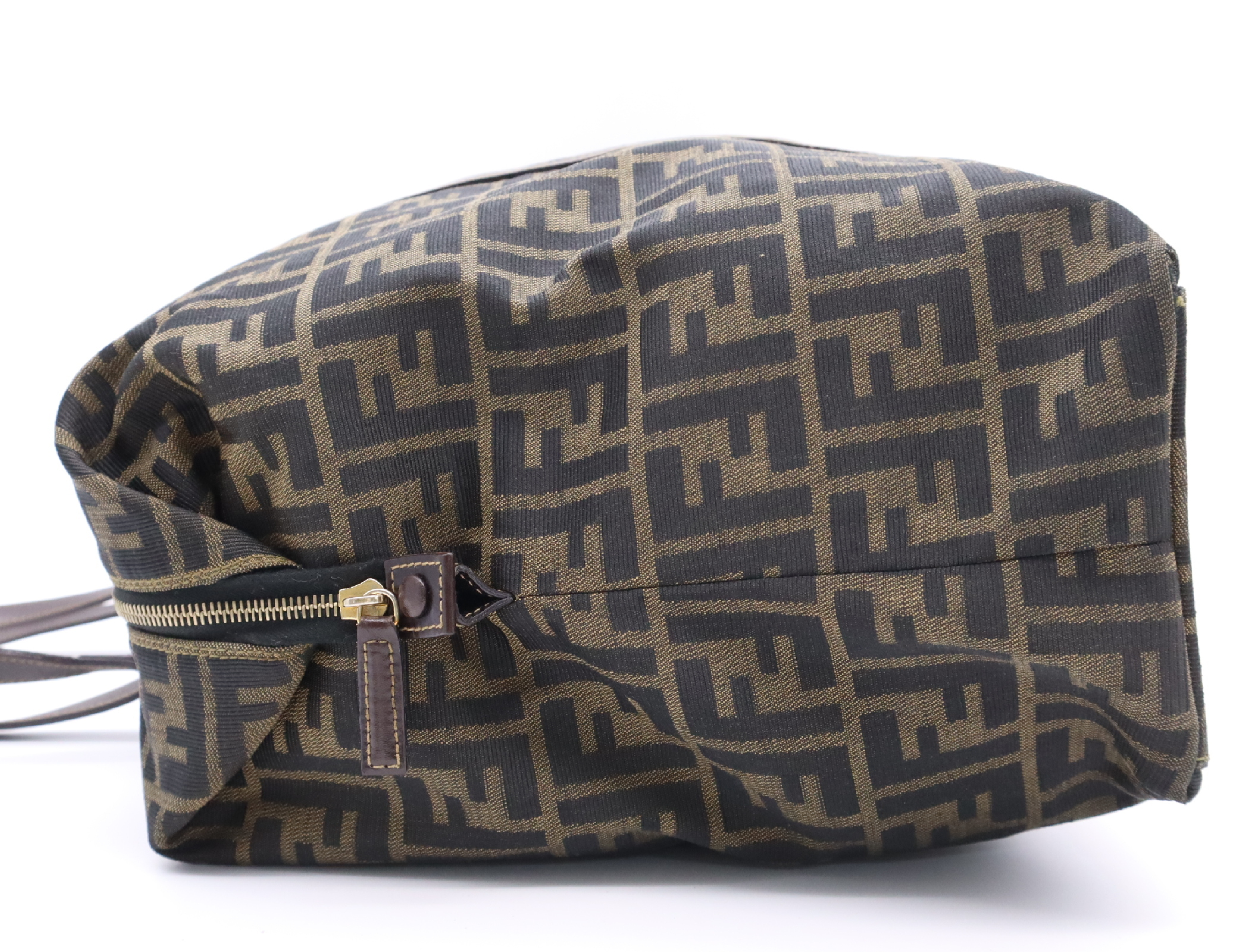 Canvas x Leather Zucca Pattern Tote Bag, Brown, Gold Hardware — view 3