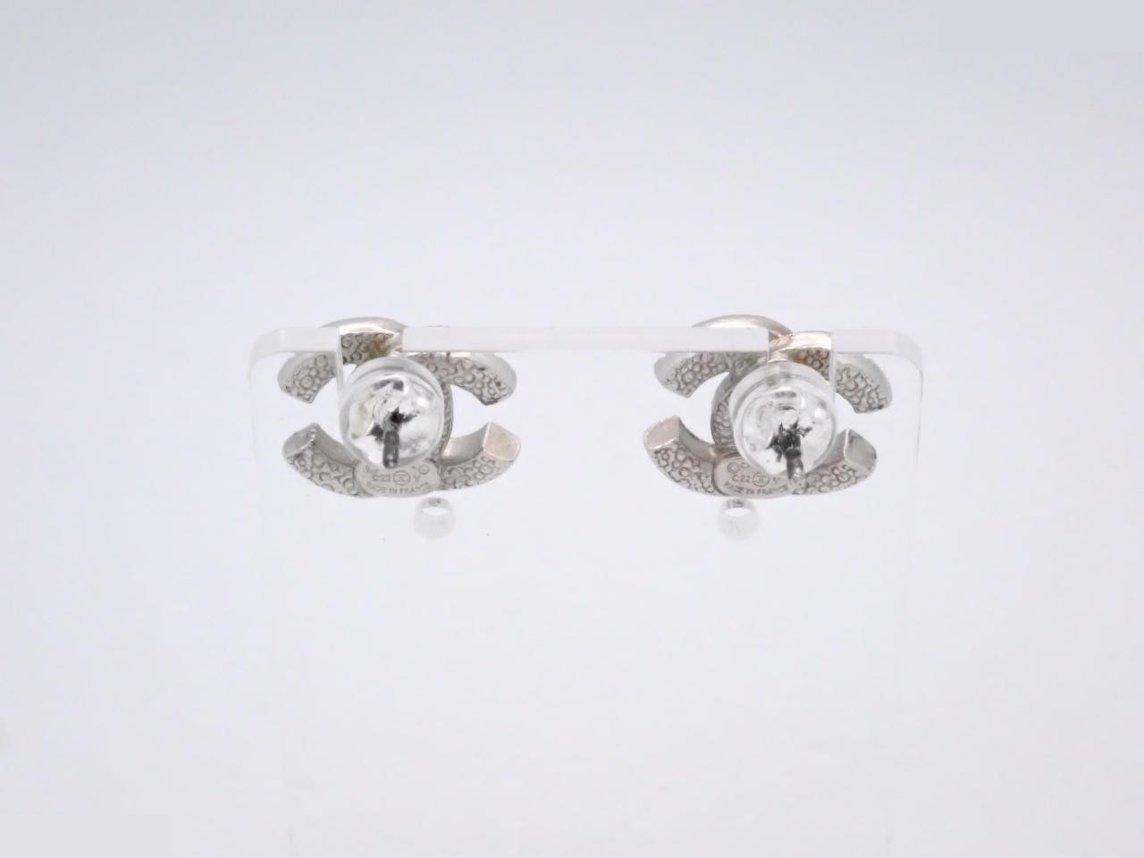earrings, C22V, Coco Mark design, rhinestones, silver, 1.3cm wide. — view 2