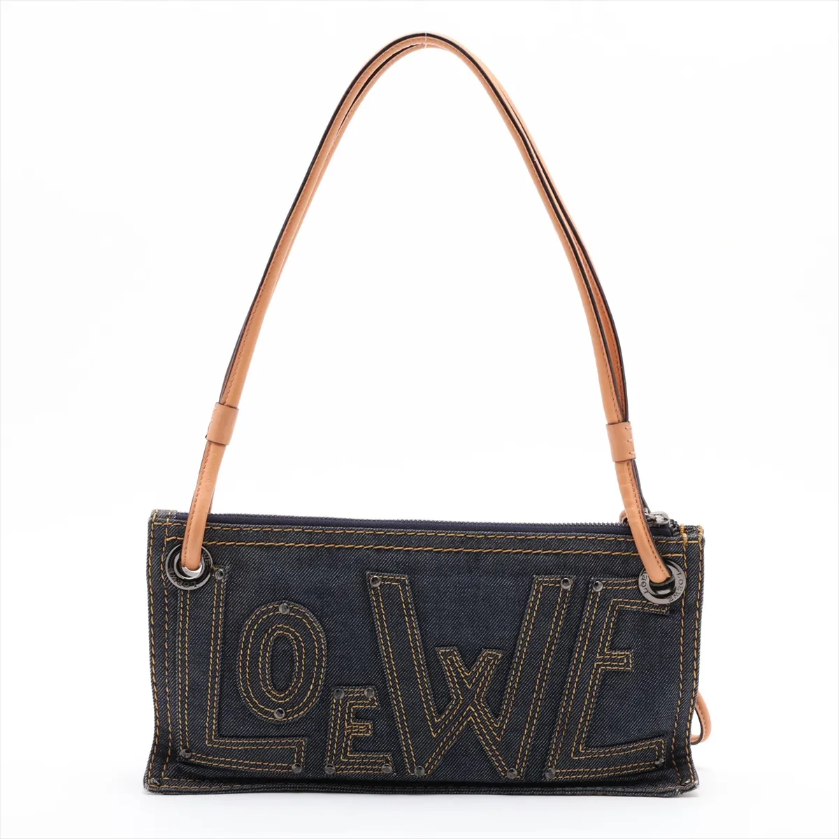 Anagram Denim x Leather Shoulder Bag, Blue — view 2