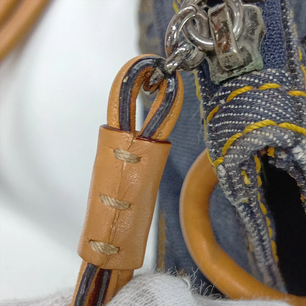 Anagram Denim x Leather Shoulder Bag, Blue — view 13