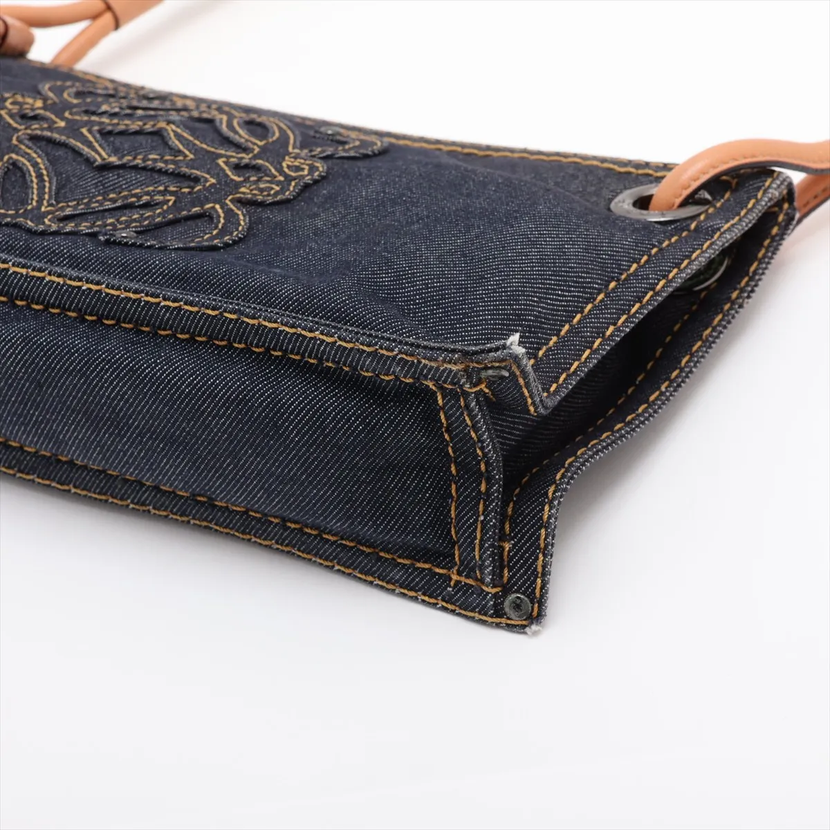 Anagram Denim x Leather Shoulder Bag, Blue — view 3
