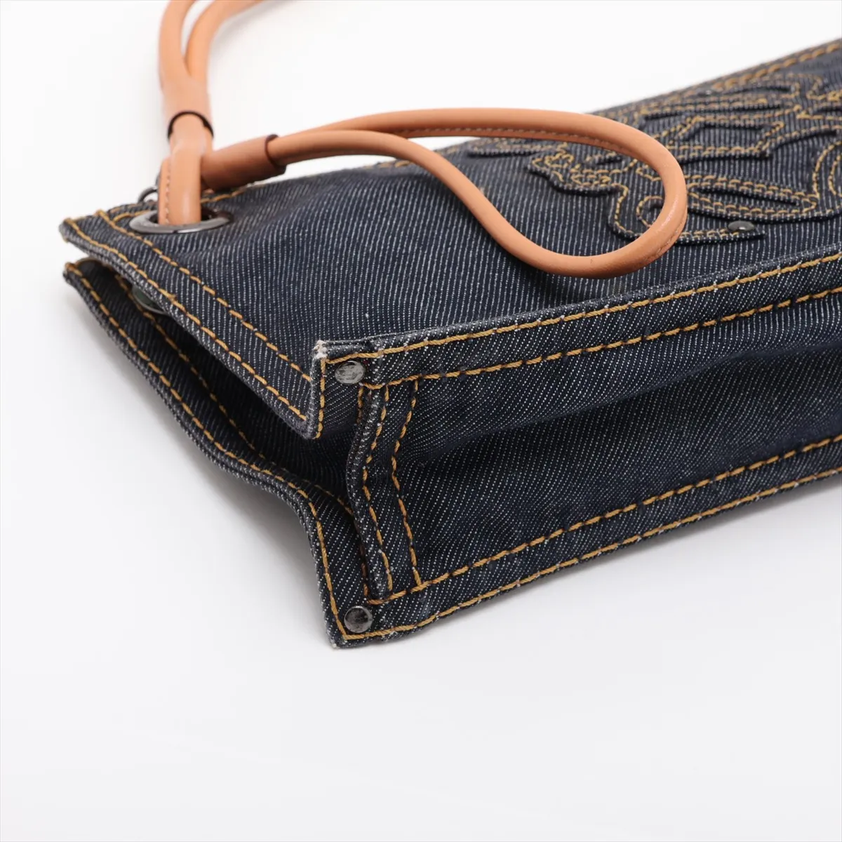 Anagram Denim x Leather Shoulder Bag, Blue — view 4