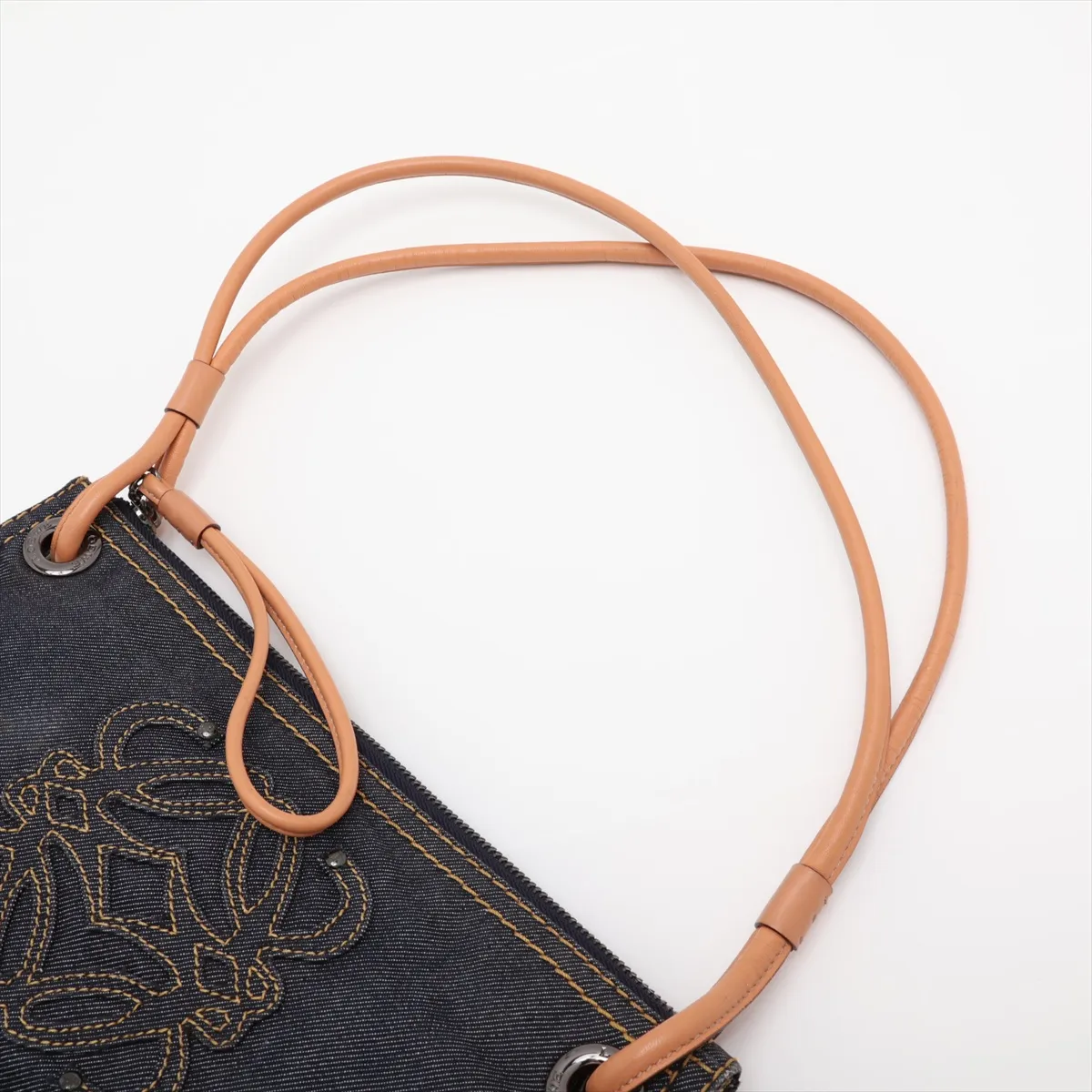 Anagram Denim x Leather Shoulder Bag, Blue — view 5