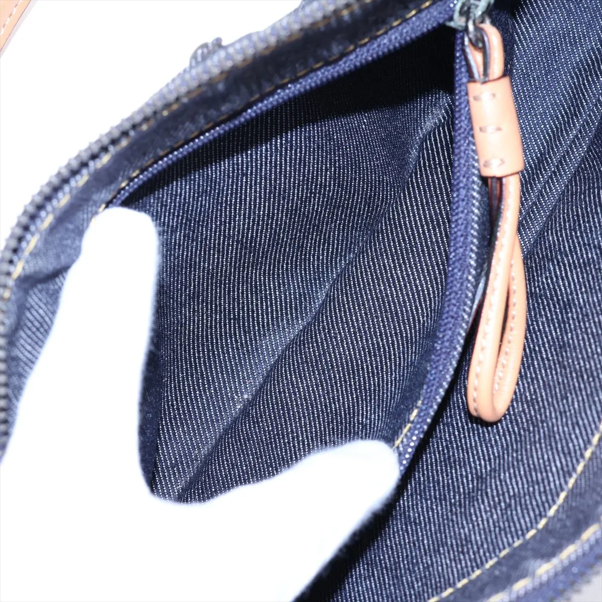 Anagram Denim x Leather Shoulder Bag, Blue — view 7