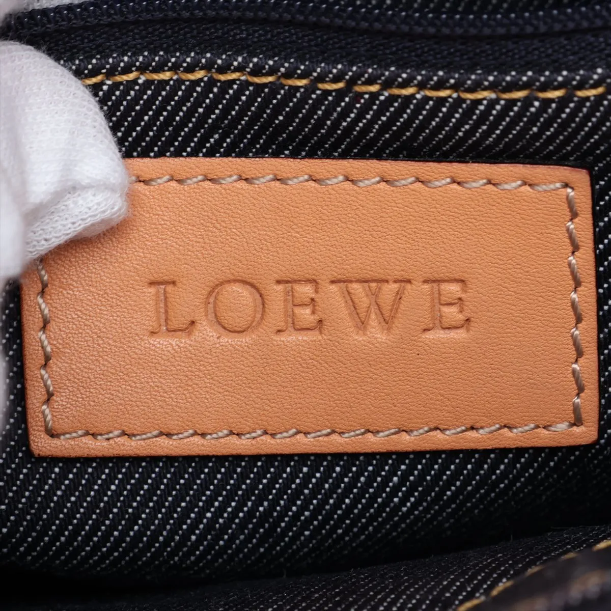 Anagram Denim x Leather Shoulder Bag, Blue — view 8