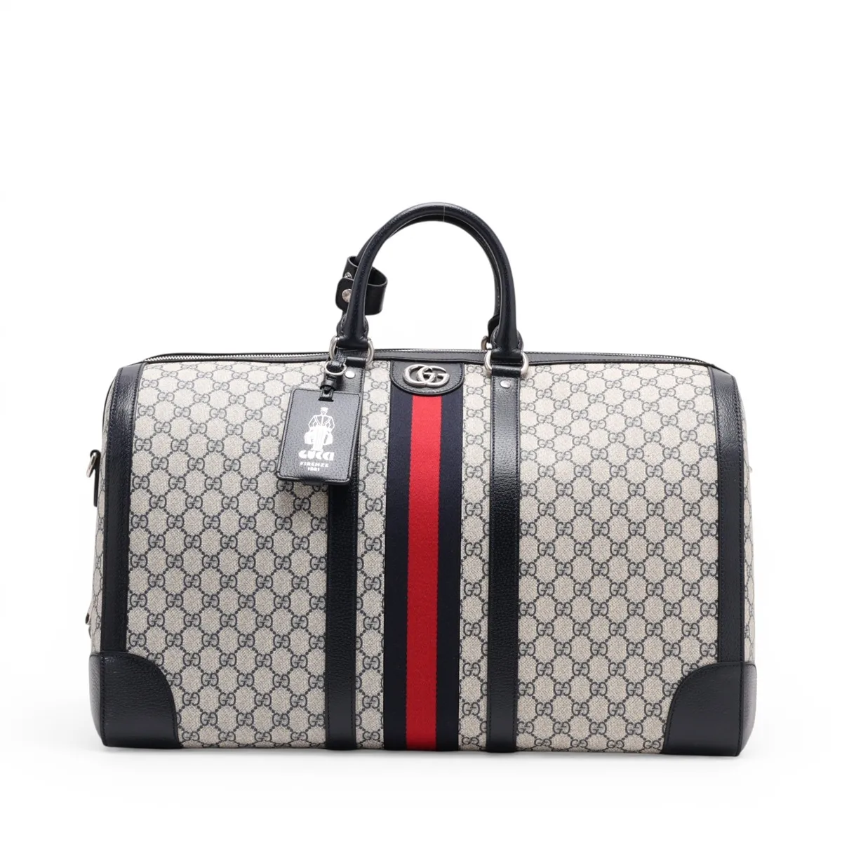 GG Supreme Ophidia PVC x Leather 2-Way Boston Bag, Navy, 724612