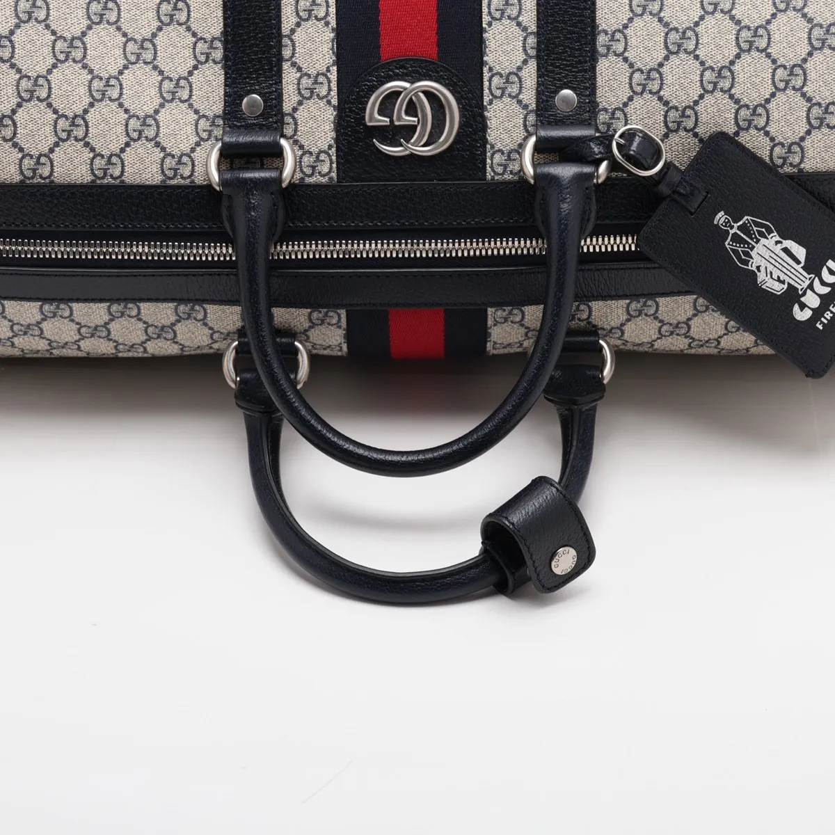 GG Supreme Ophidia PVC x Leather 2-Way Boston Bag, Navy, 724612 — view 5