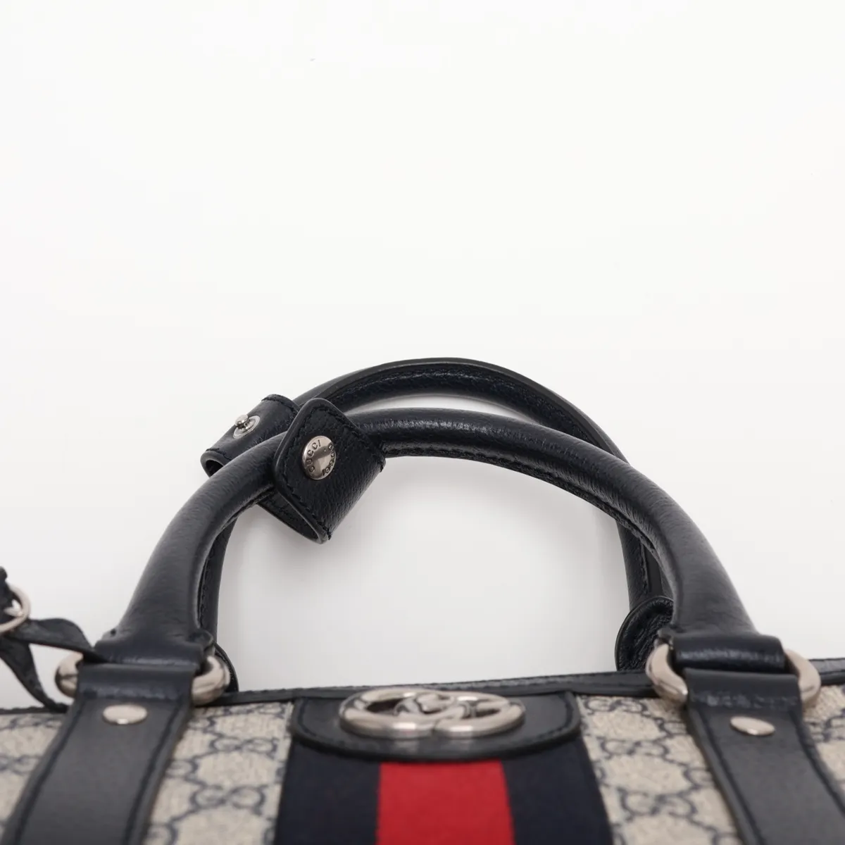 GG Supreme Ophidia PVC x Leather 2-Way Boston Bag, Navy, 724612 — view 6