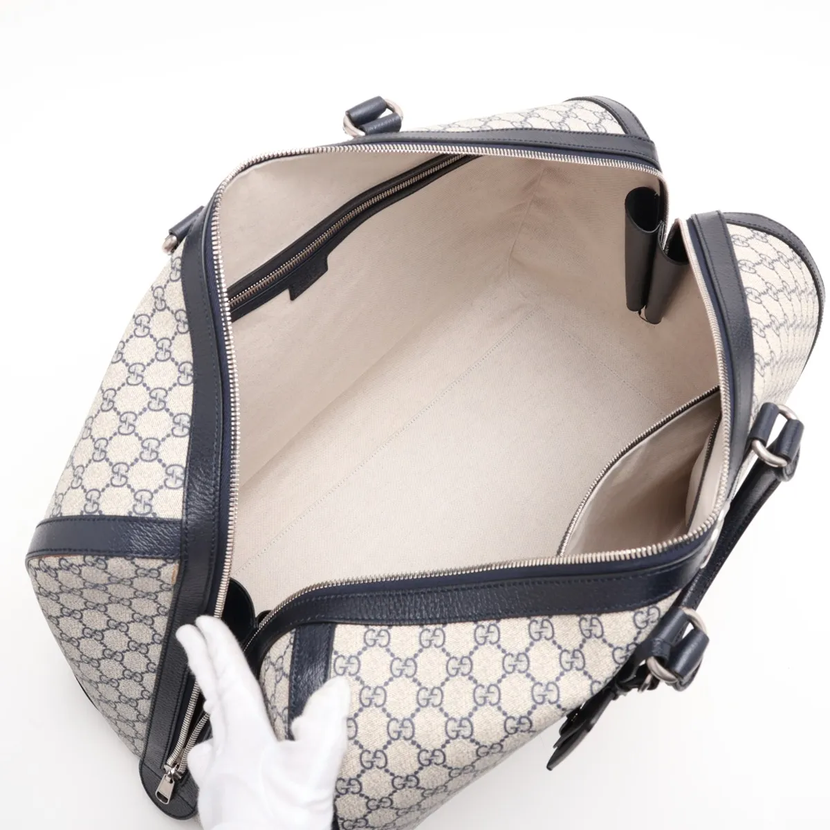GG Supreme Ophidia PVC x Leather 2-Way Boston Bag, Navy, 724612 — view 8