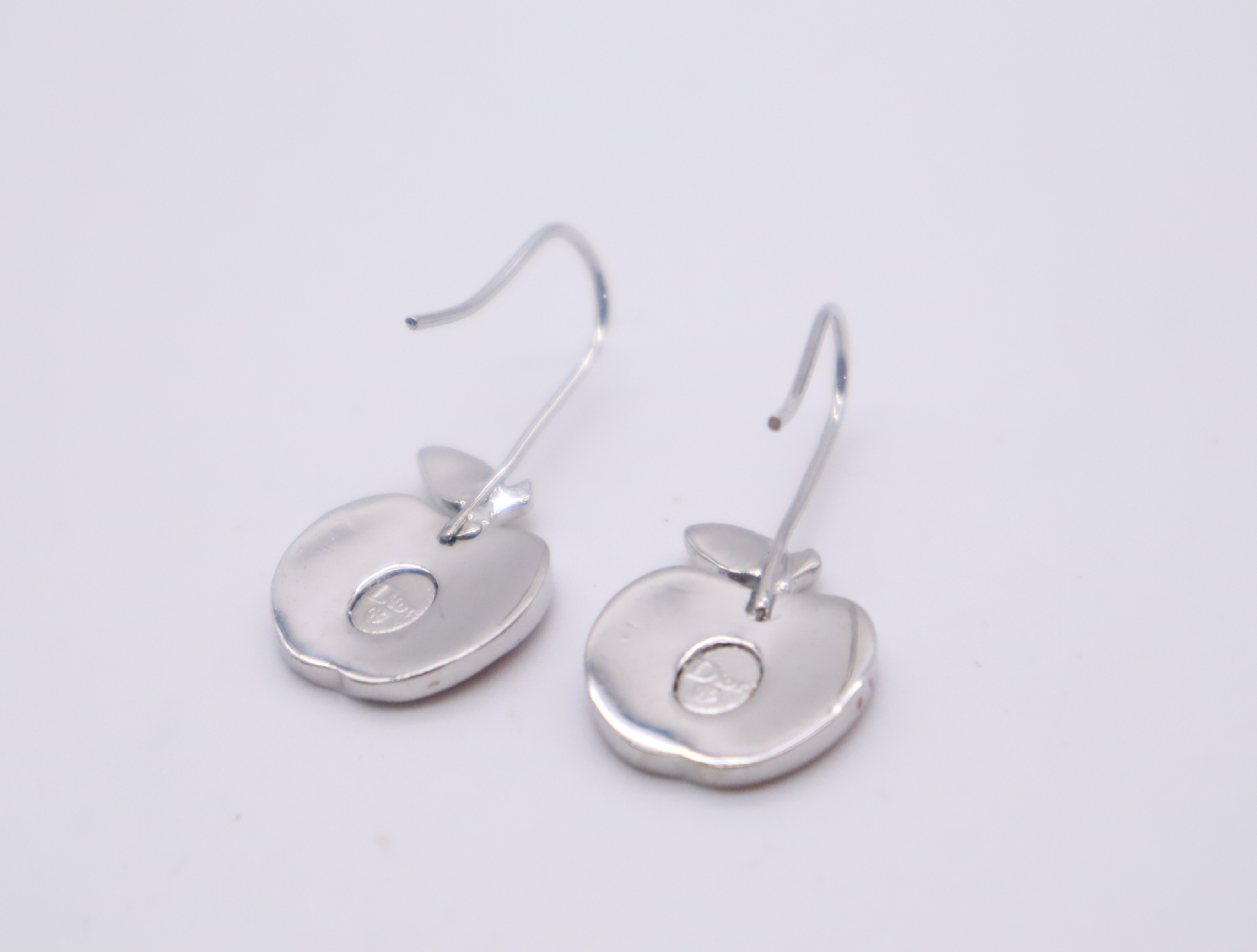 Metal/Enamel Apple Motif Hook Earrings — view 2