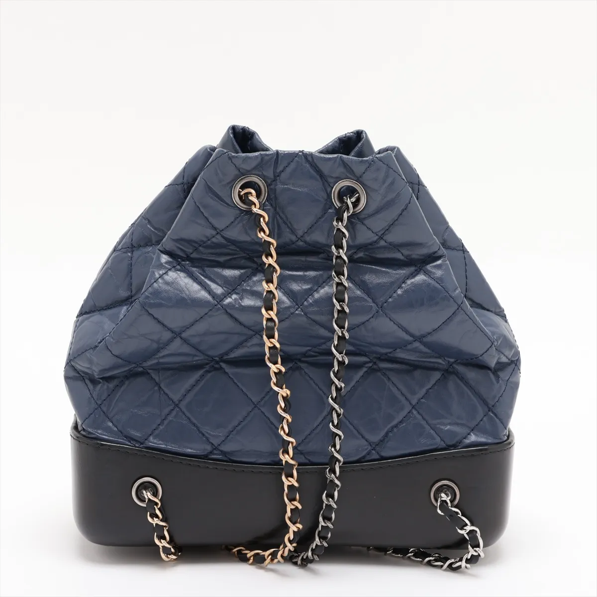 Gabrielle de Chanel Vintage Calfskin Chain Backpack, Navy, Gold x Silver Hardware, 25619604, Serial Number — view 2