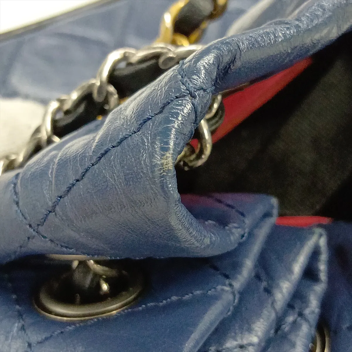 Gabrielle de Chanel Vintage Calfskin Chain Backpack, Navy, Gold x Silver Hardware, 25619604, Serial Number — view 13