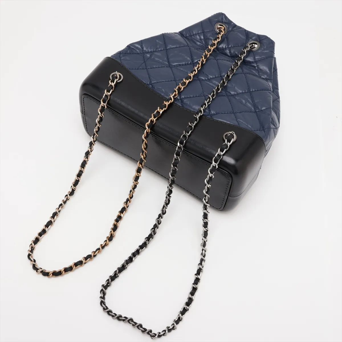 Gabrielle de Chanel Vintage Calfskin Chain Backpack, Navy, Gold x Silver Hardware, 25619604, Serial Number — view 5