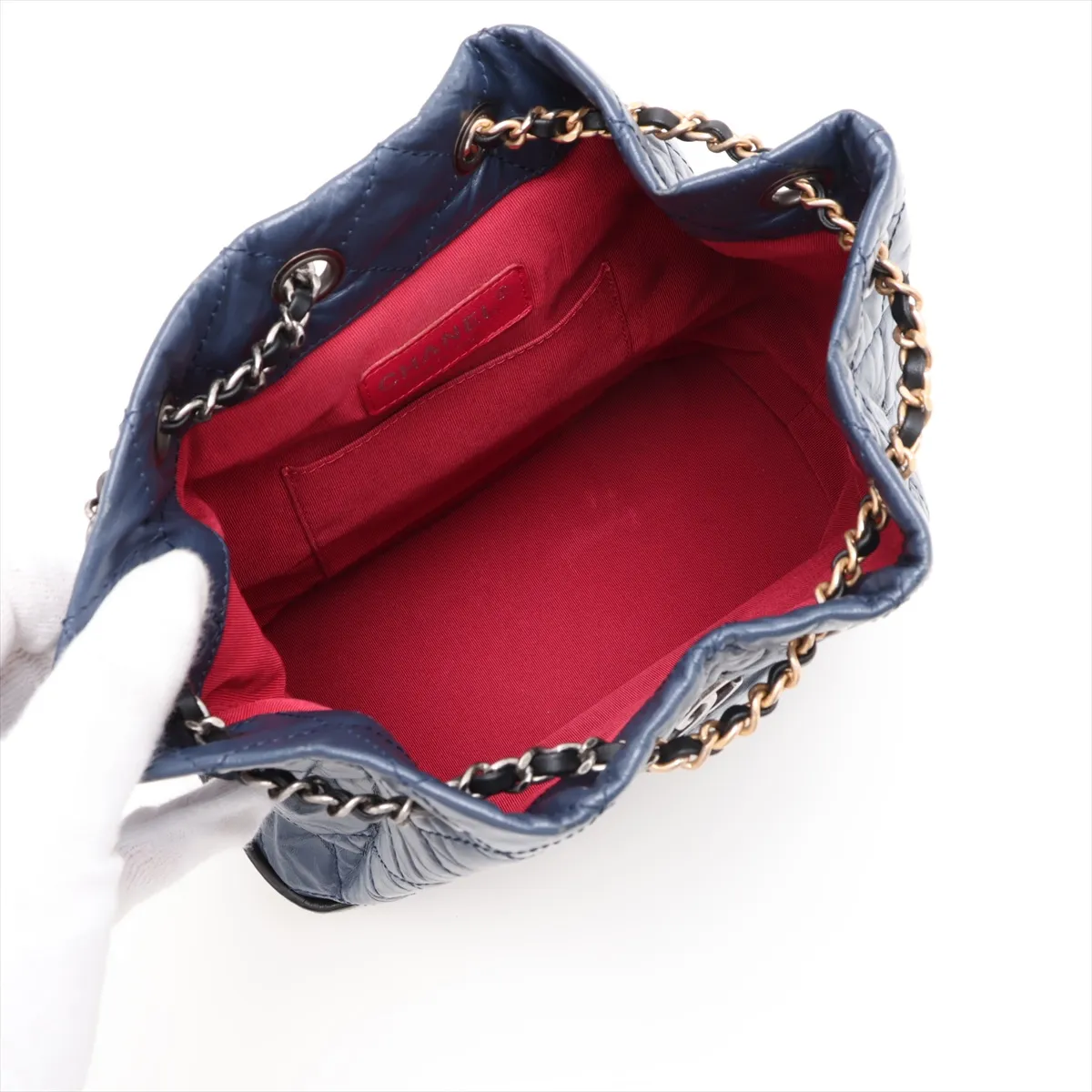 Gabrielle de Chanel Vintage Calfskin Chain Backpack, Navy, Gold x Silver Hardware, 25619604, Serial Number — view 7
