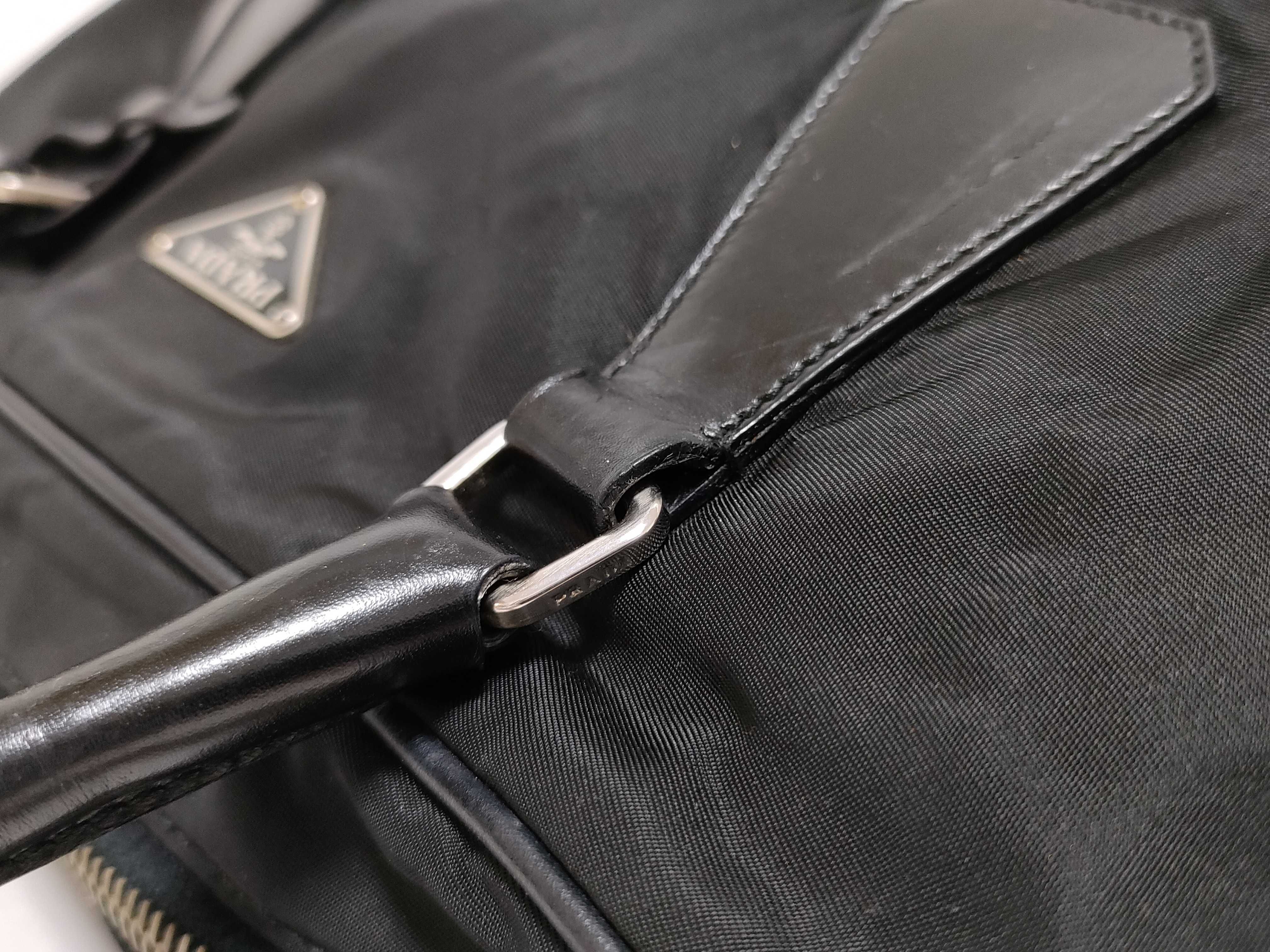 Nylon Prada Bowling Bag Tote Bag Leather Nylon Triangle Logo Tote Bag — view 5