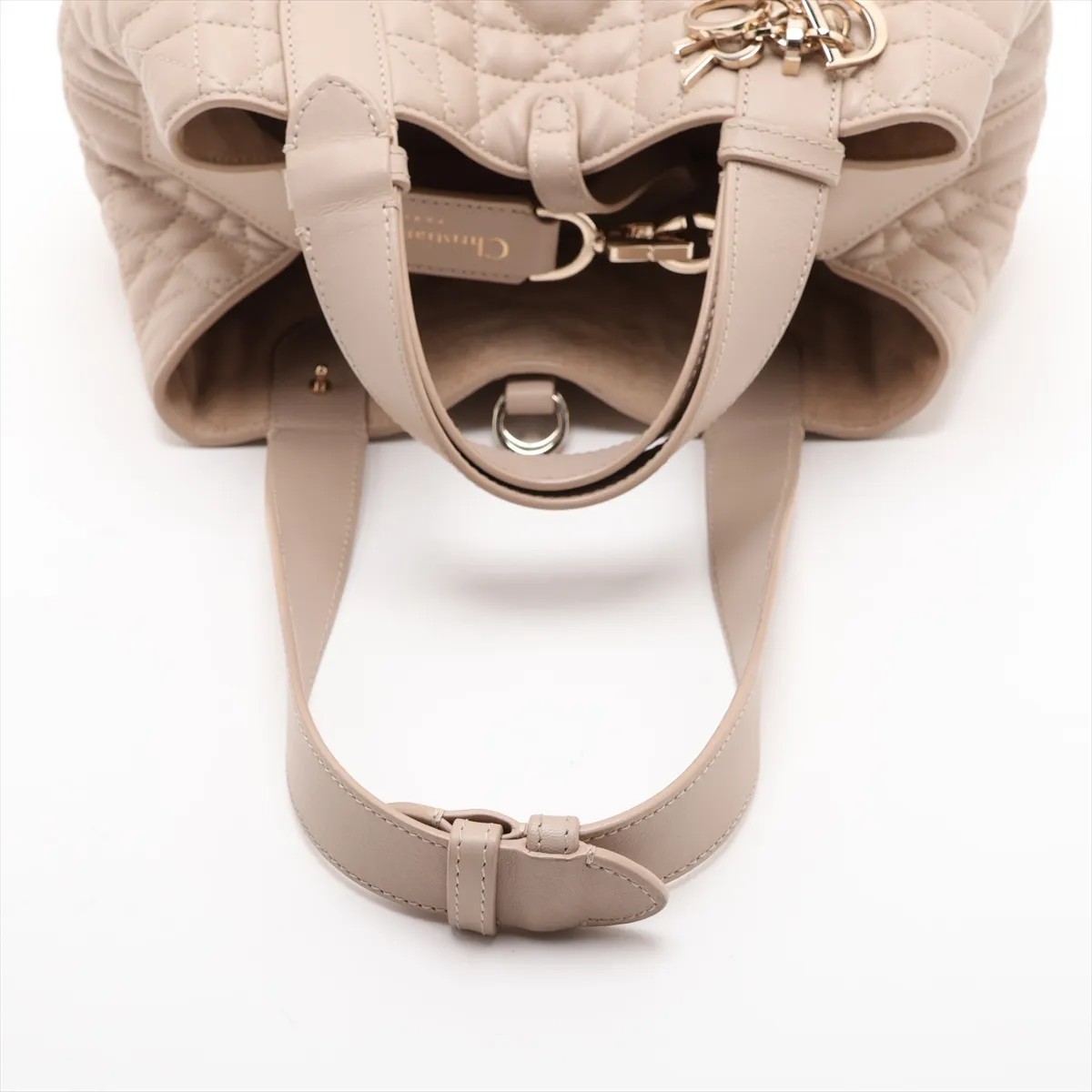 Macro Cannage Toujours Leather Handbag, Beige, Lucky Star — view 5
