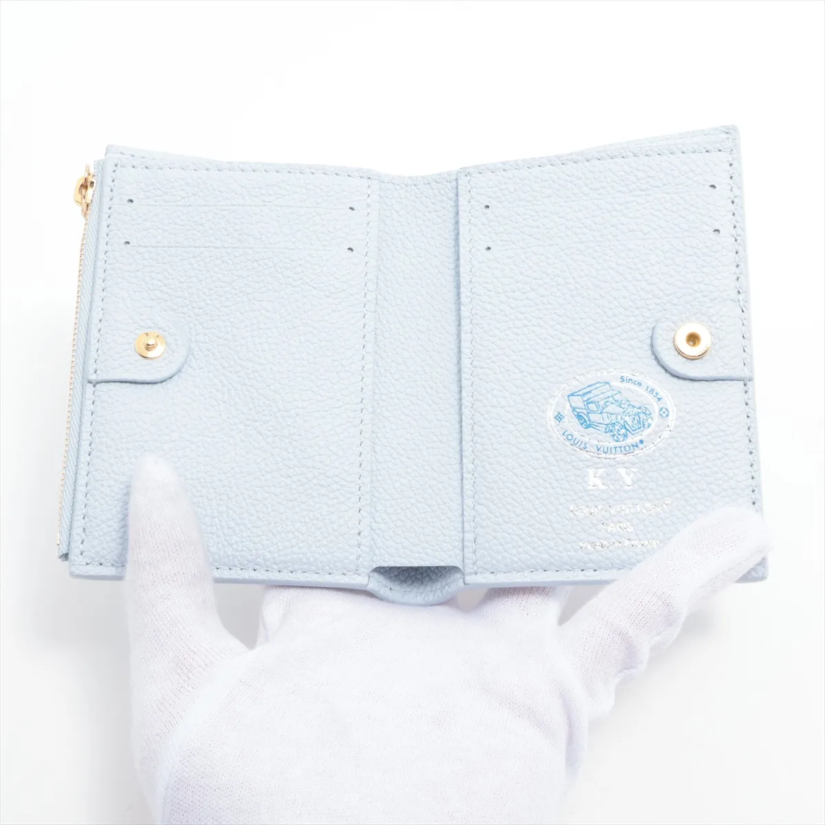 Monogram Empreinte Portefeuille Lisa M14654 Azure Blue Compact Wallet with Initial Stamp RFID Reactive — view 3