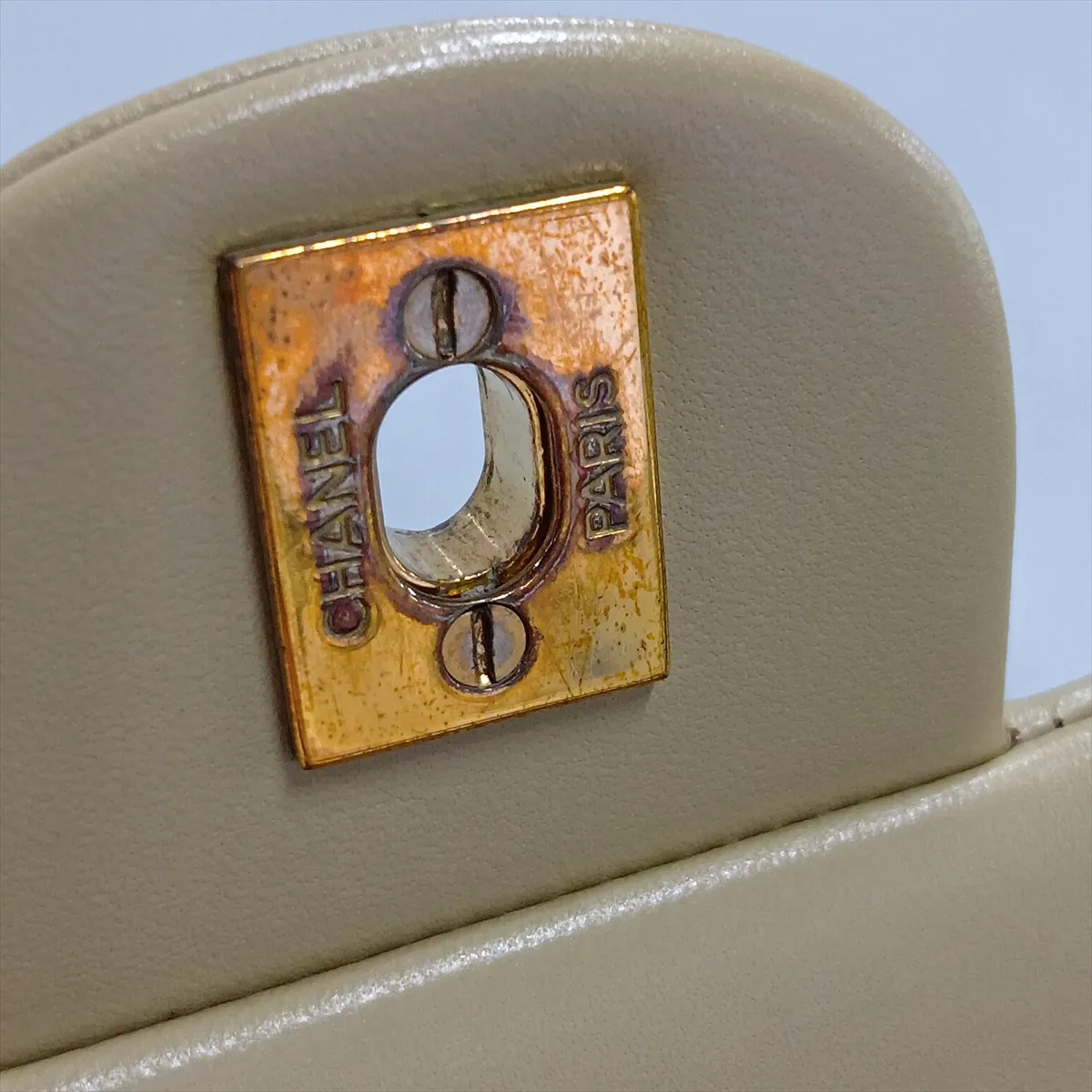 Matelassé 23 Small Lambskin Double Flap Double Chain Bag, Beige, Gold Hardware, 3057912, Series 3, A01113 — view 14