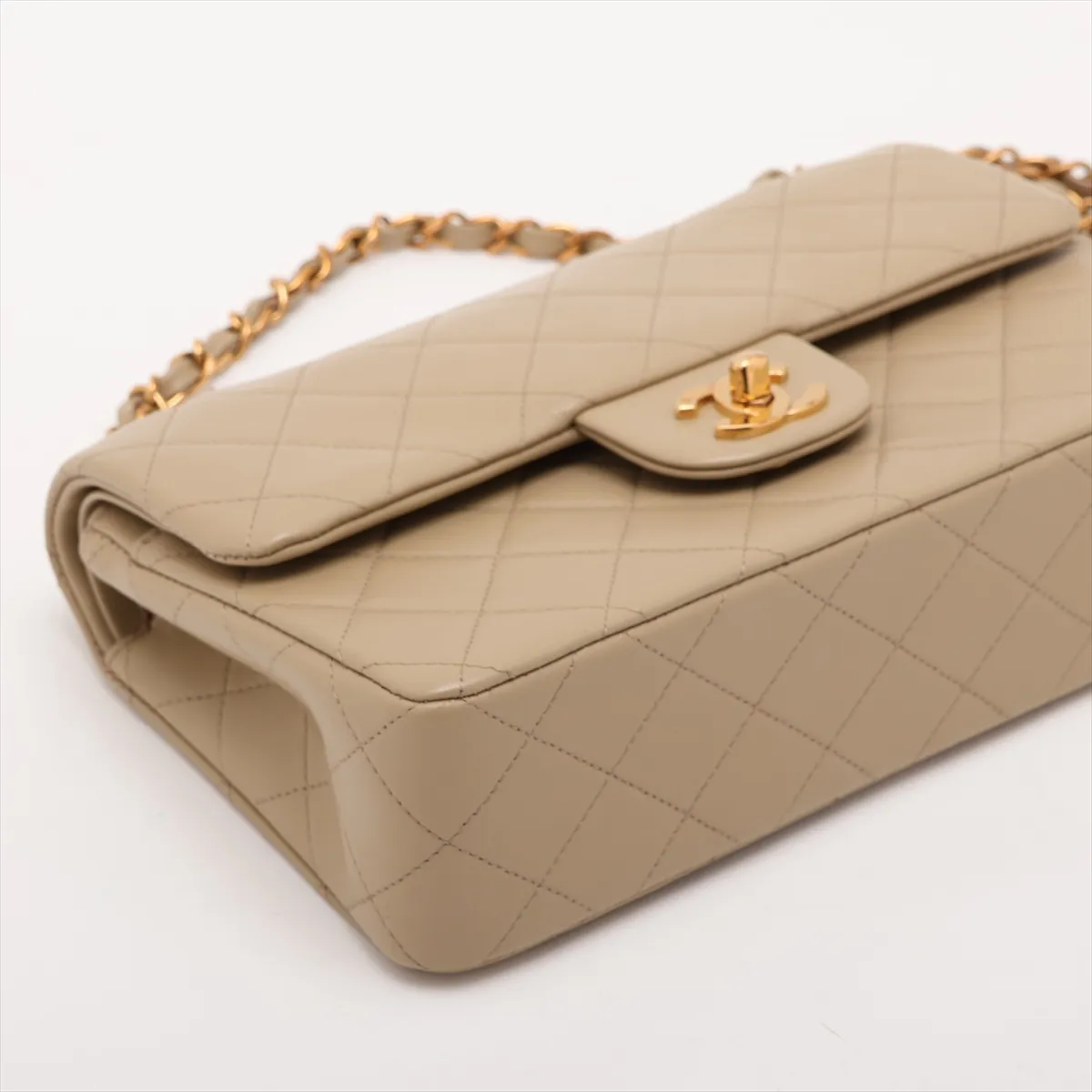 Matelassé 23 Small Lambskin Double Flap Double Chain Bag, Beige, Gold Hardware, 3057912, Series 3, A01113 — view 4