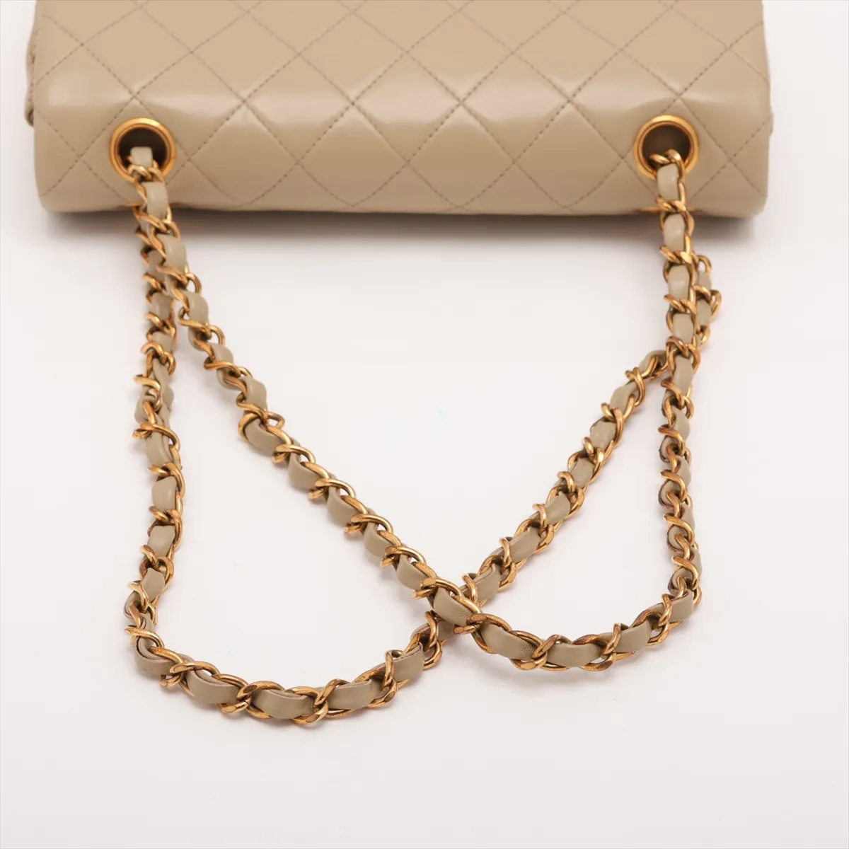 Matelassé 23 Small Lambskin Double Flap Double Chain Bag, Beige, Gold Hardware, 3057912, Series 3, A01113 — view 5