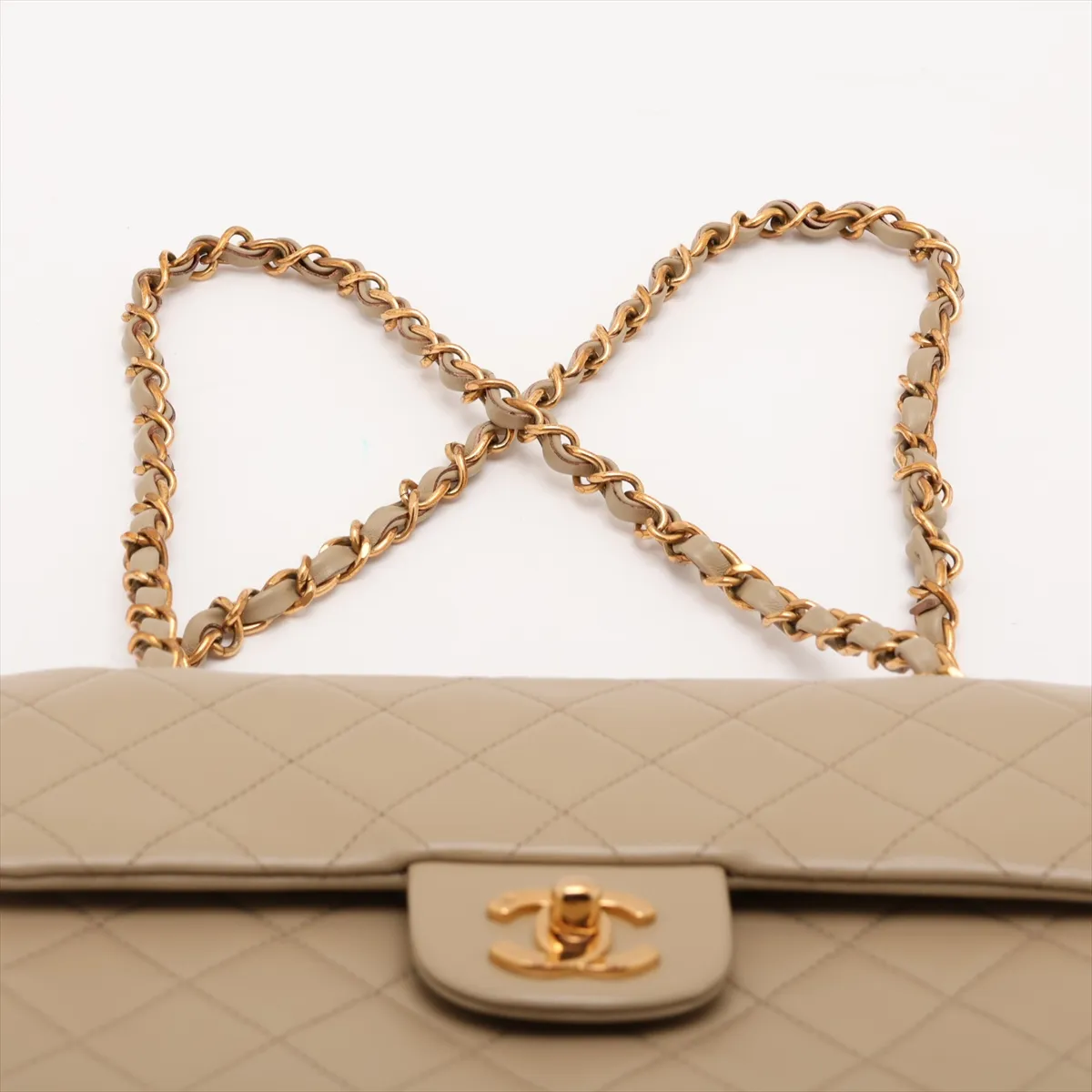 Matelassé 23 Small Lambskin Double Flap Double Chain Bag, Beige, Gold Hardware, 3057912, Series 3, A01113 — view 6