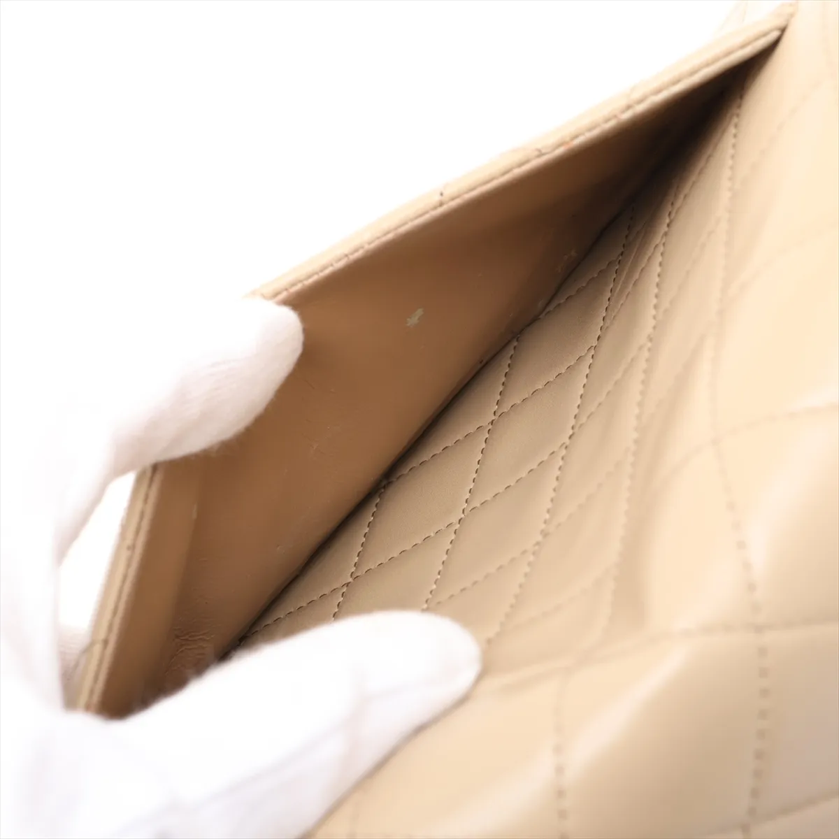 Matelassé 23 Small Lambskin Double Flap Double Chain Bag, Beige, Gold Hardware, 3057912, Series 3, A01113 — view 9