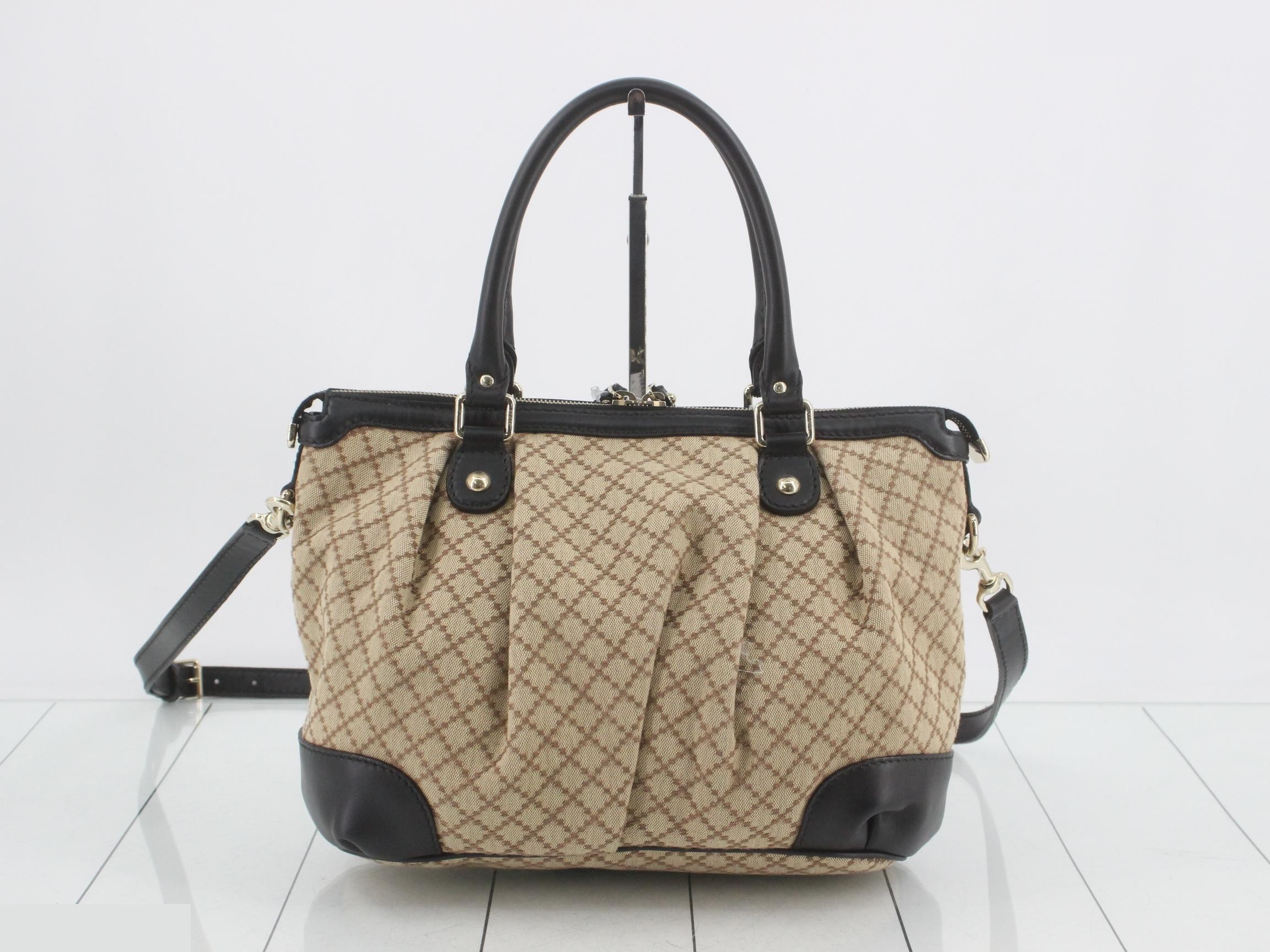 Diamante 2-Way Handbag, Beige/Black, with Shoulder Strap — view 2