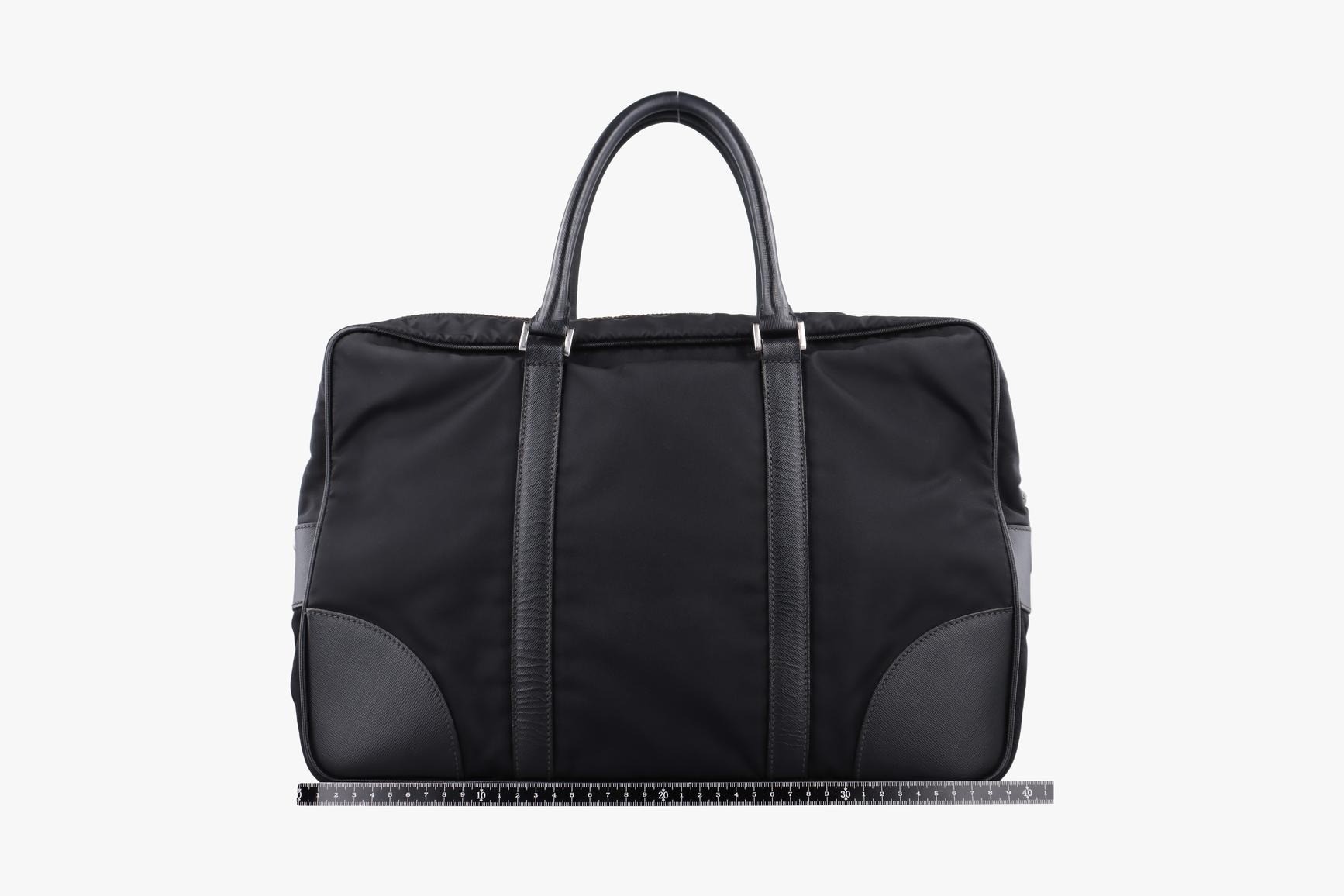 Nylon Briefcase, Nero, Nylon x Saffiano Leather, Black — view 2