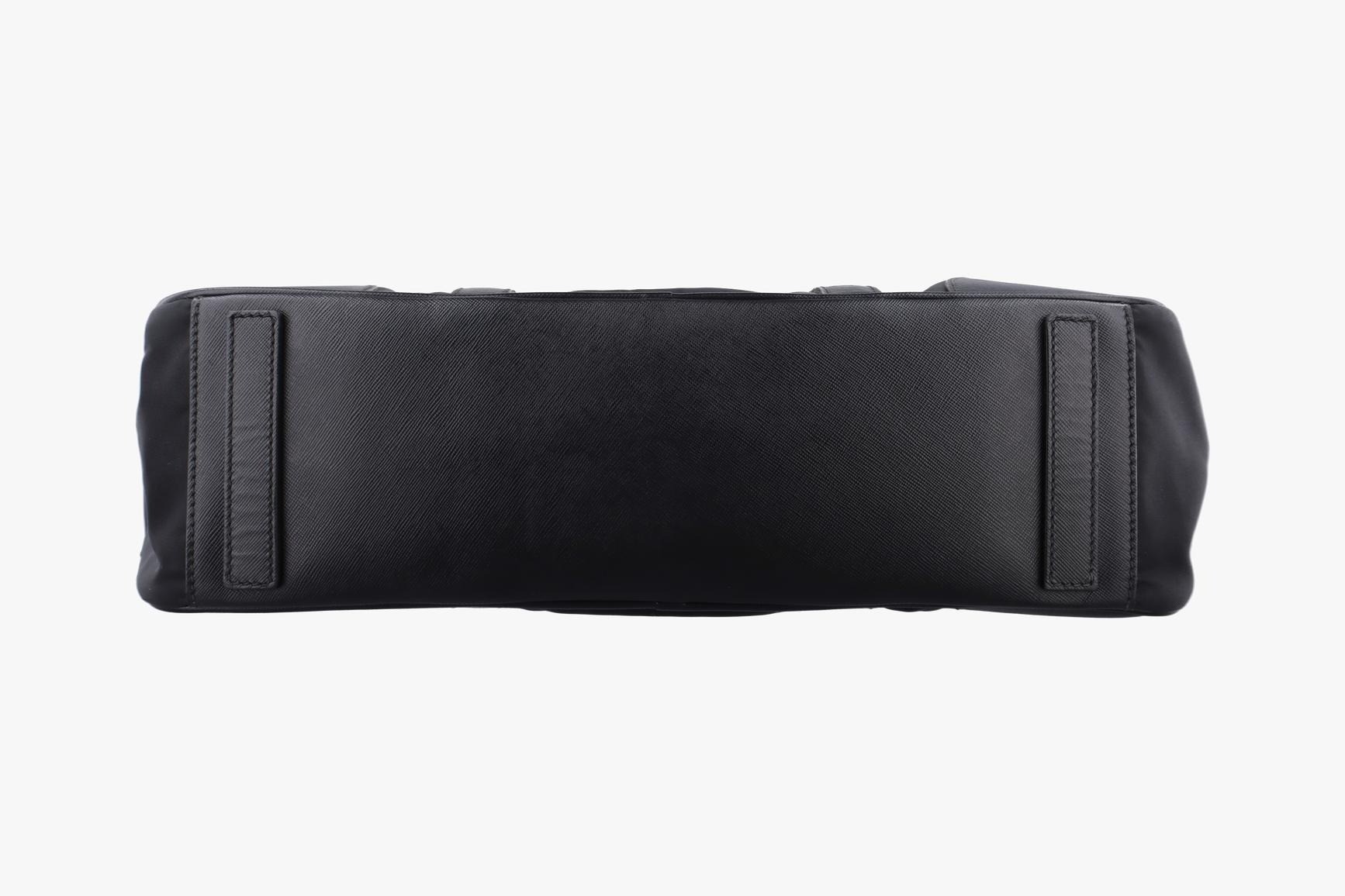 Nylon Briefcase, Nero, Nylon x Saffiano Leather, Black — view 3
