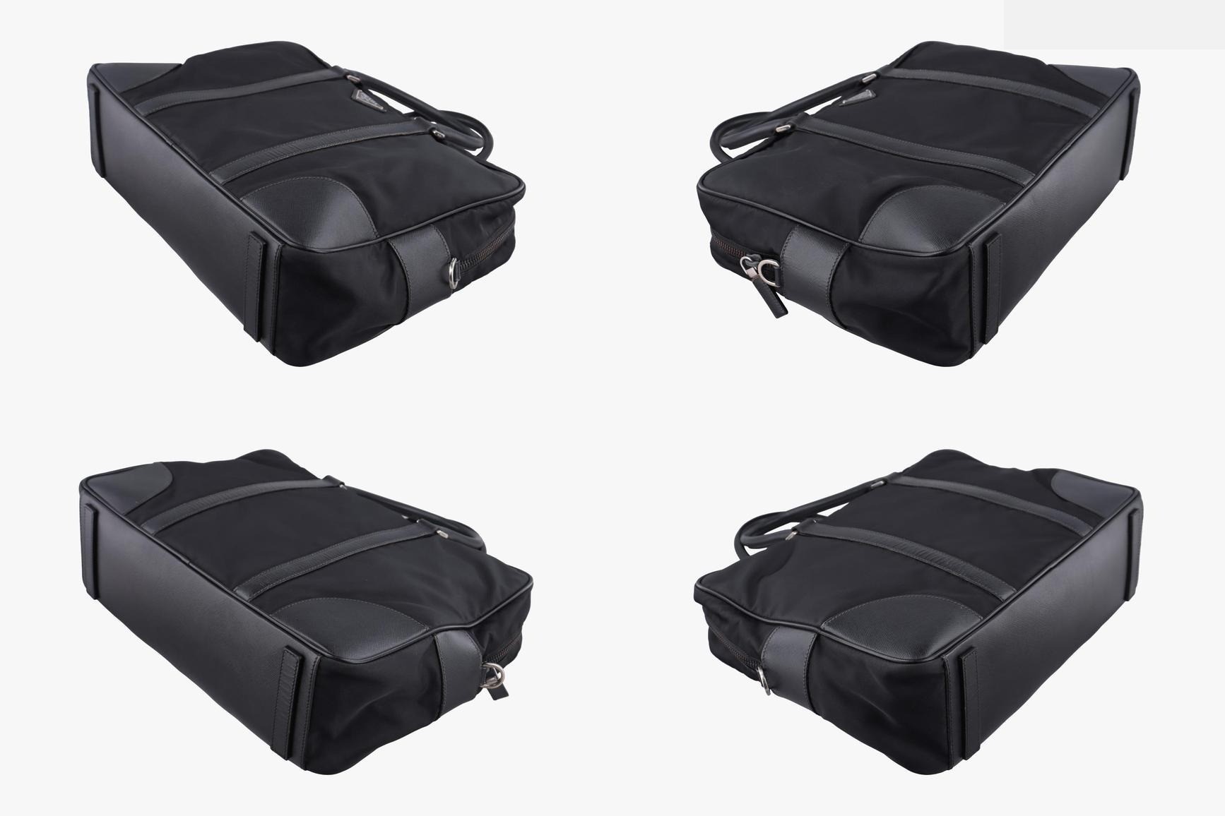 Nylon Briefcase, Nero, Nylon x Saffiano Leather, Black — view 4