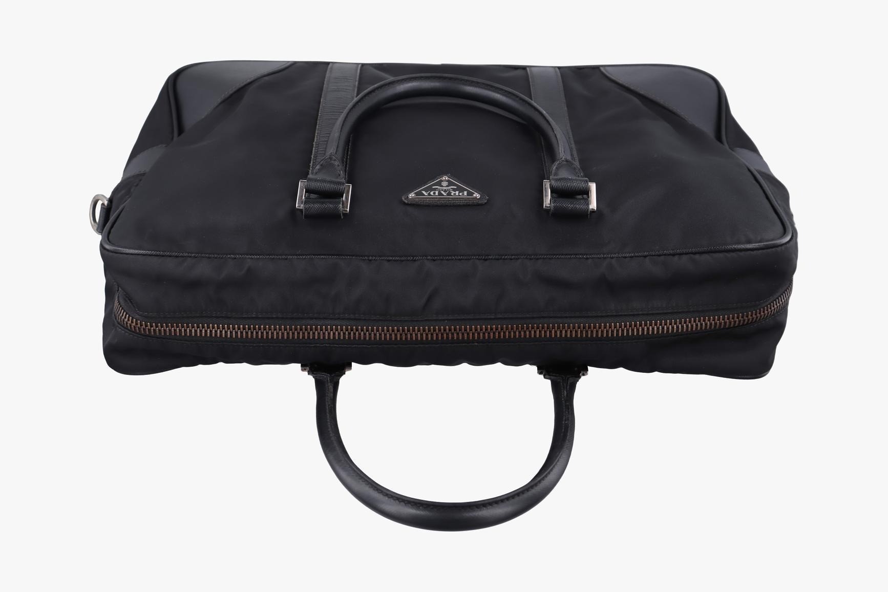 Nylon Briefcase, Nero, Nylon x Saffiano Leather, Black — view 5