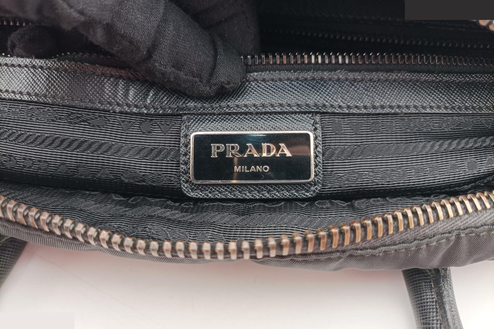 Nylon Briefcase, Nero, Nylon x Saffiano Leather, Black — view 7