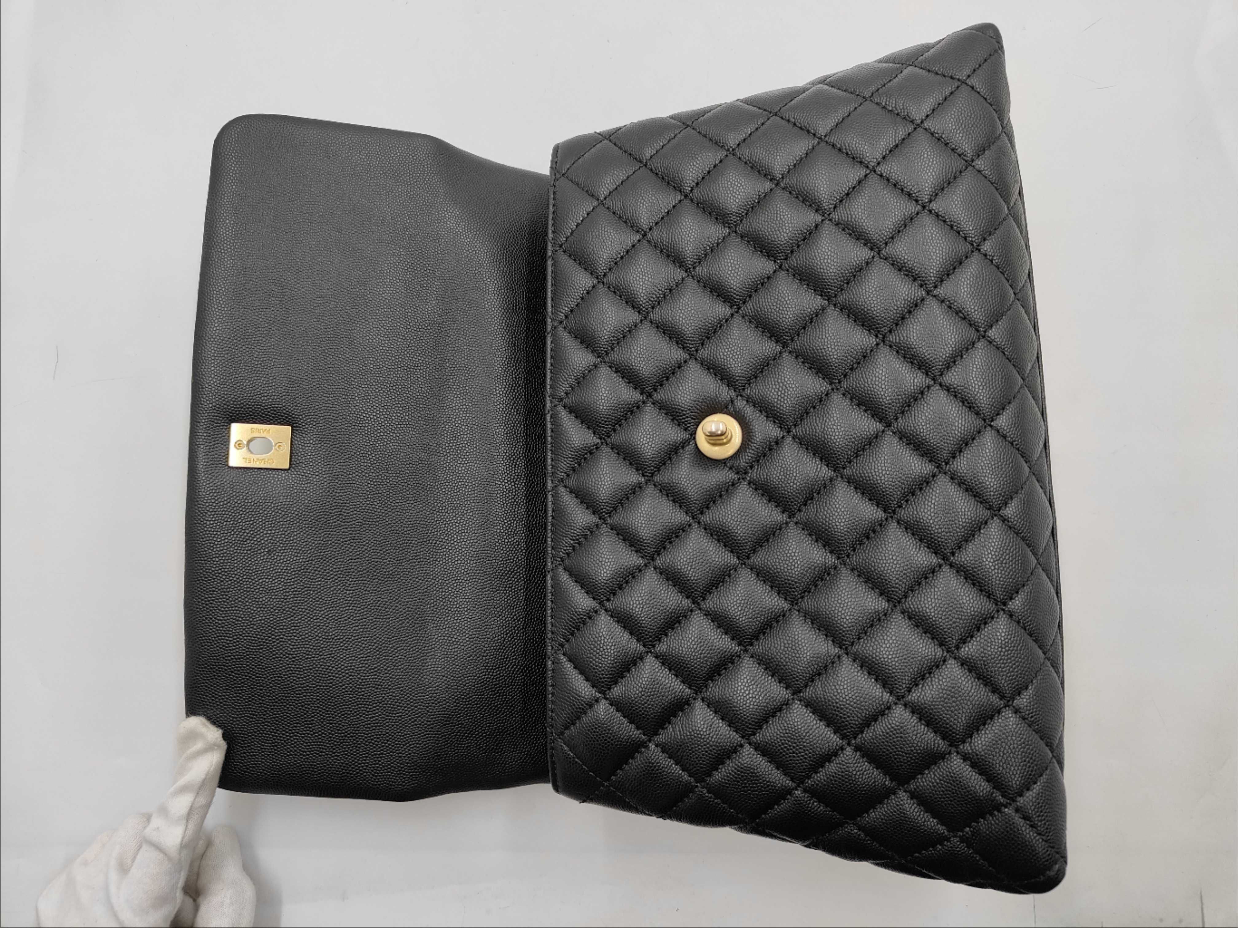 Black Caviar Leather GP Hardware Coco Handle Single Flap 24 Series A92992 Chain 2-Way Bag — view 10