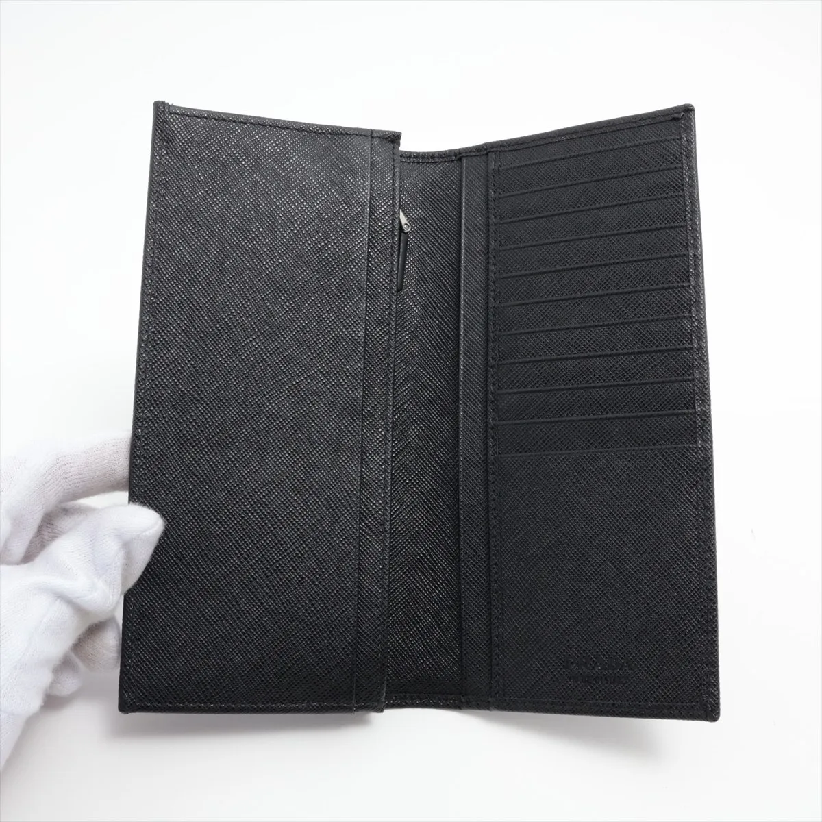 Saffiano Leather Long Wallet, Black — view 3