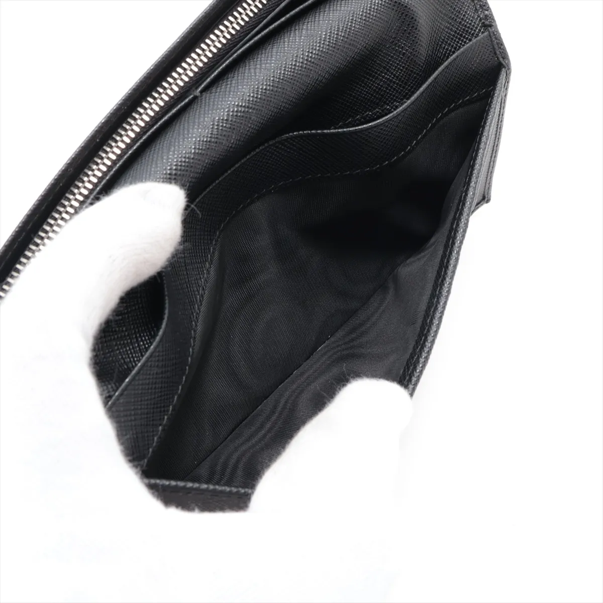 Saffiano Leather Long Wallet, Black — view 4