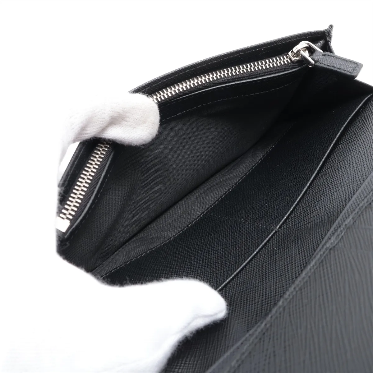 Saffiano Leather Long Wallet, Black — view 6