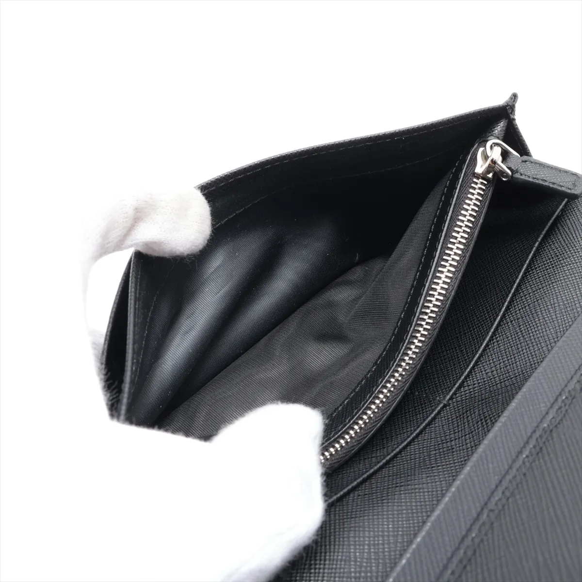 Saffiano Leather Long Wallet, Black — view 7