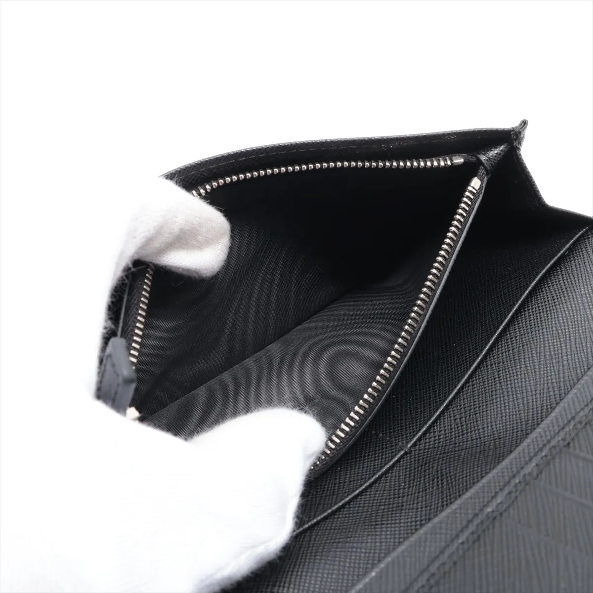 Saffiano Leather Long Wallet, Black — view 8