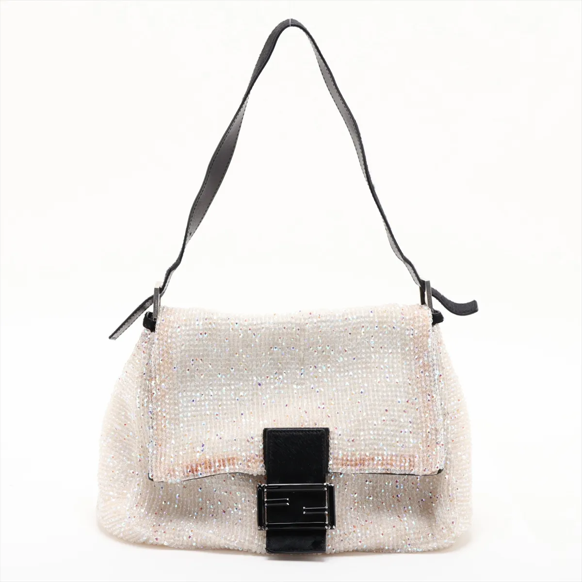 Mamma Bucket 26325 Beaded x Calf Hair Shoulder Bag White x Black