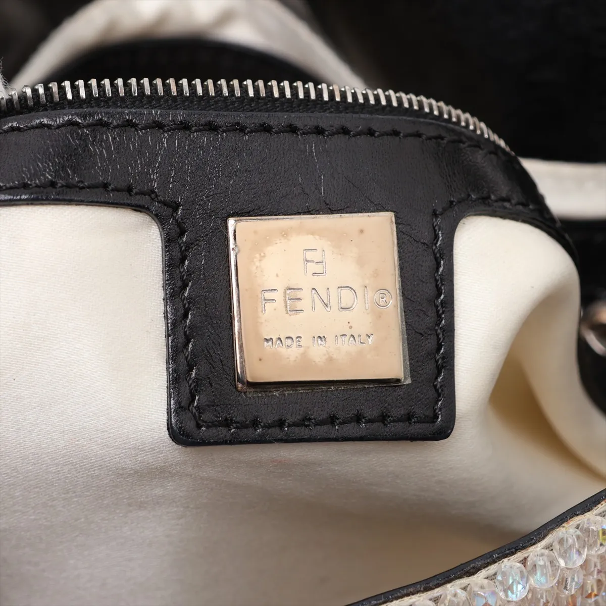 Mamma Bucket 26325 Beaded x Calf Hair Shoulder Bag White x Black — view 9