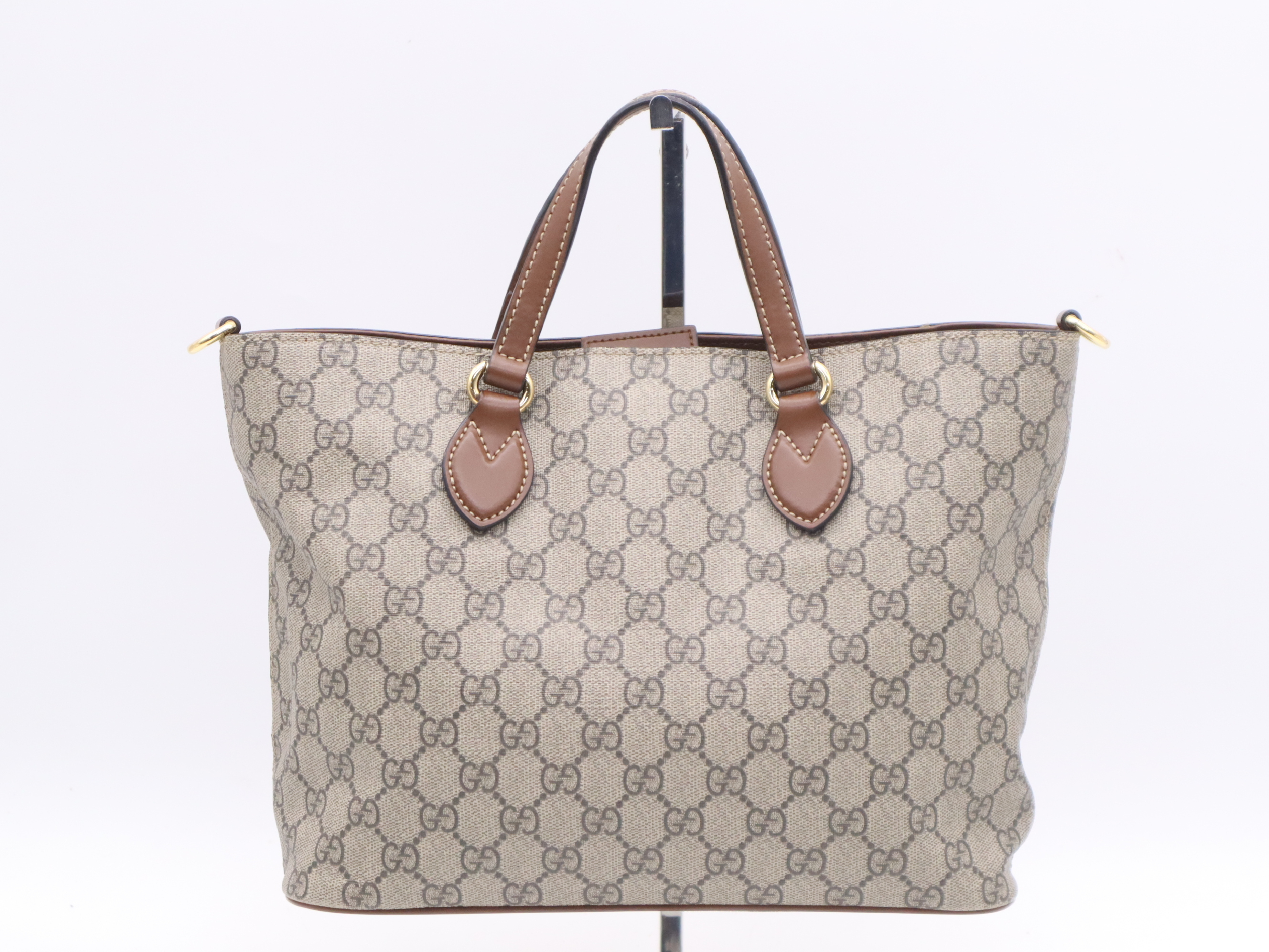 473887 GG Supreme x Leather Handbag, Khaki Brown, Gold Hardware