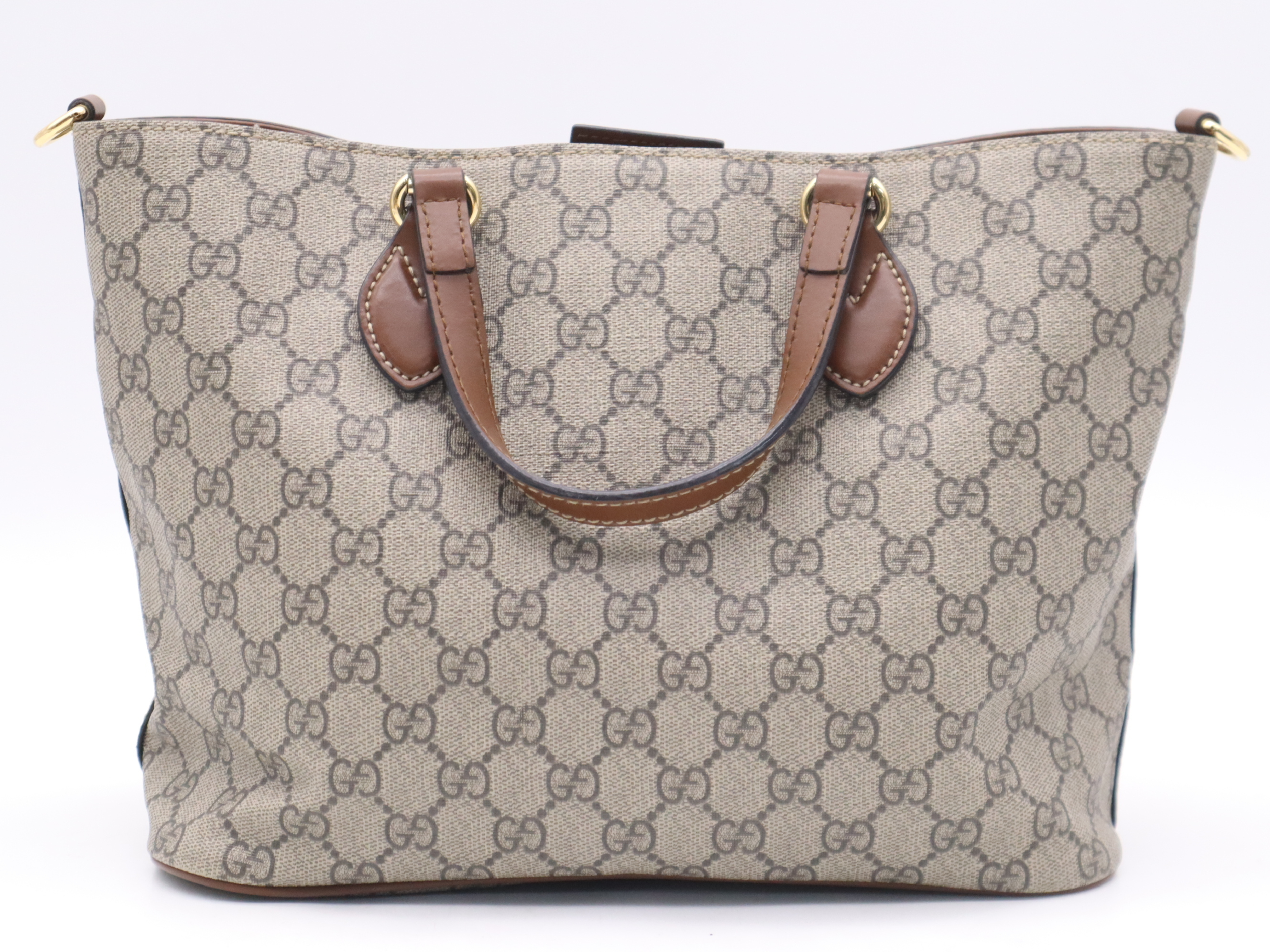 473887 GG Supreme x Leather Handbag, Khaki Brown, Gold Hardware — view 2