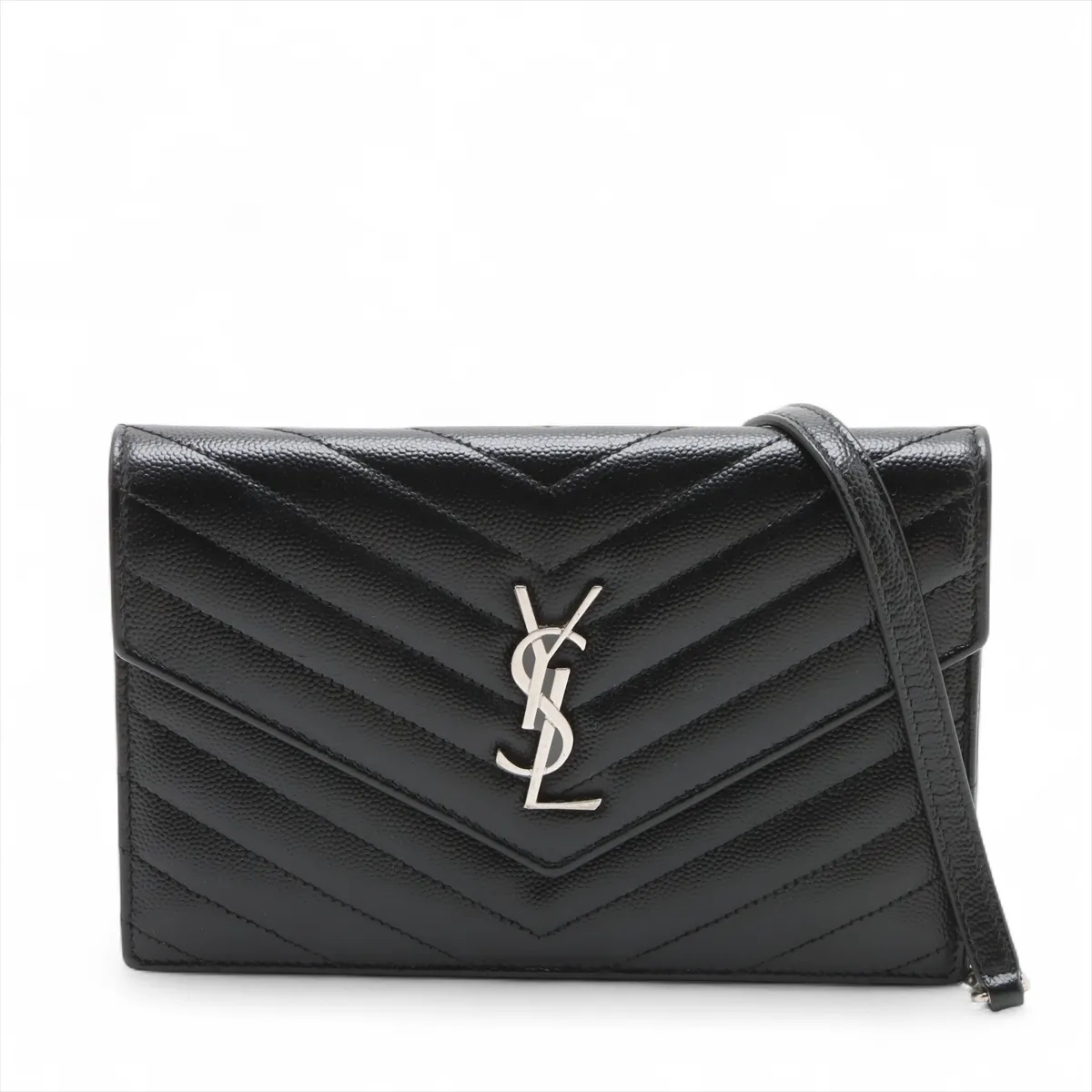 Cassandra Leather Chain Wallet, Black, 393953