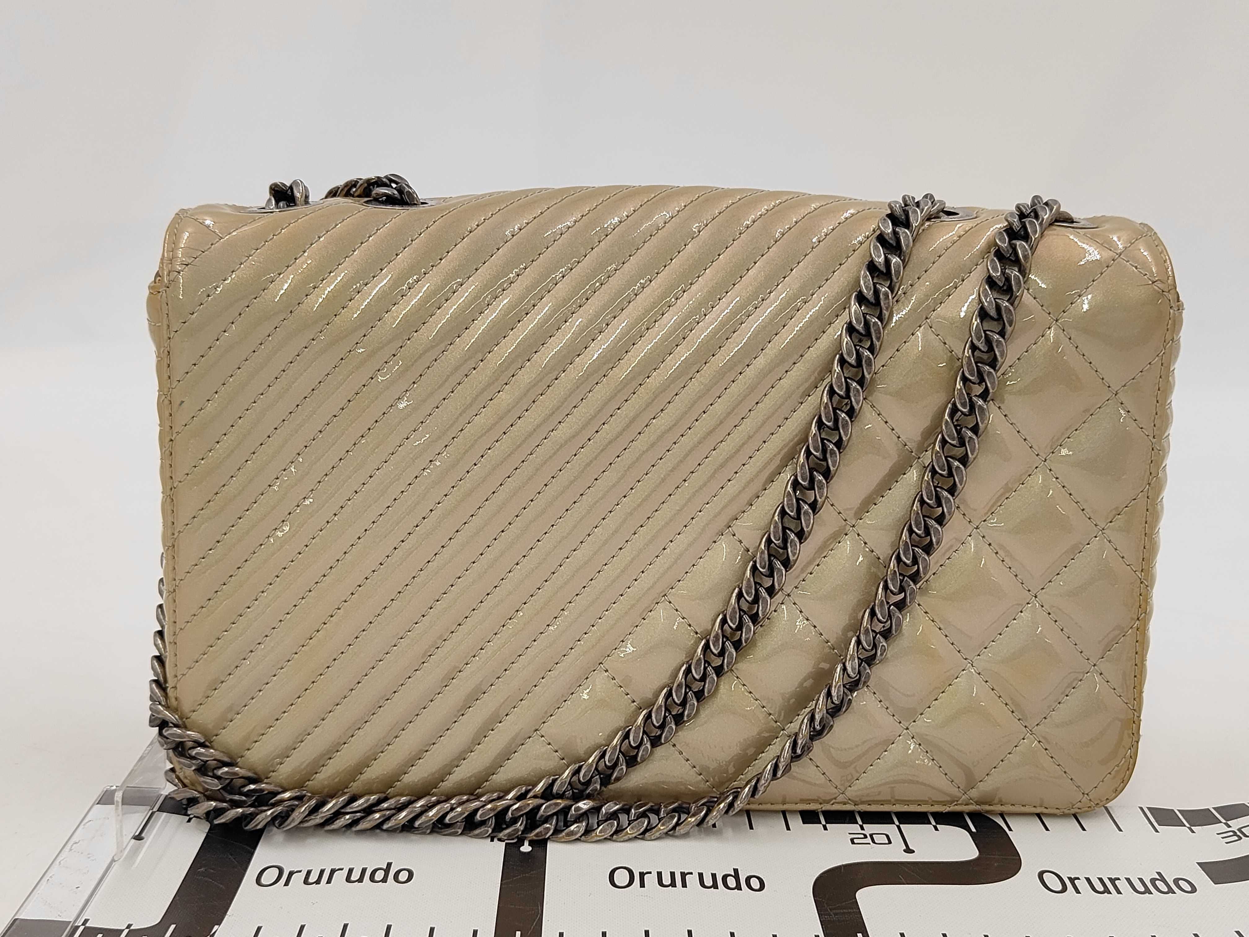 Enamel Quilted Double Chain Shoulder Bag — view 2