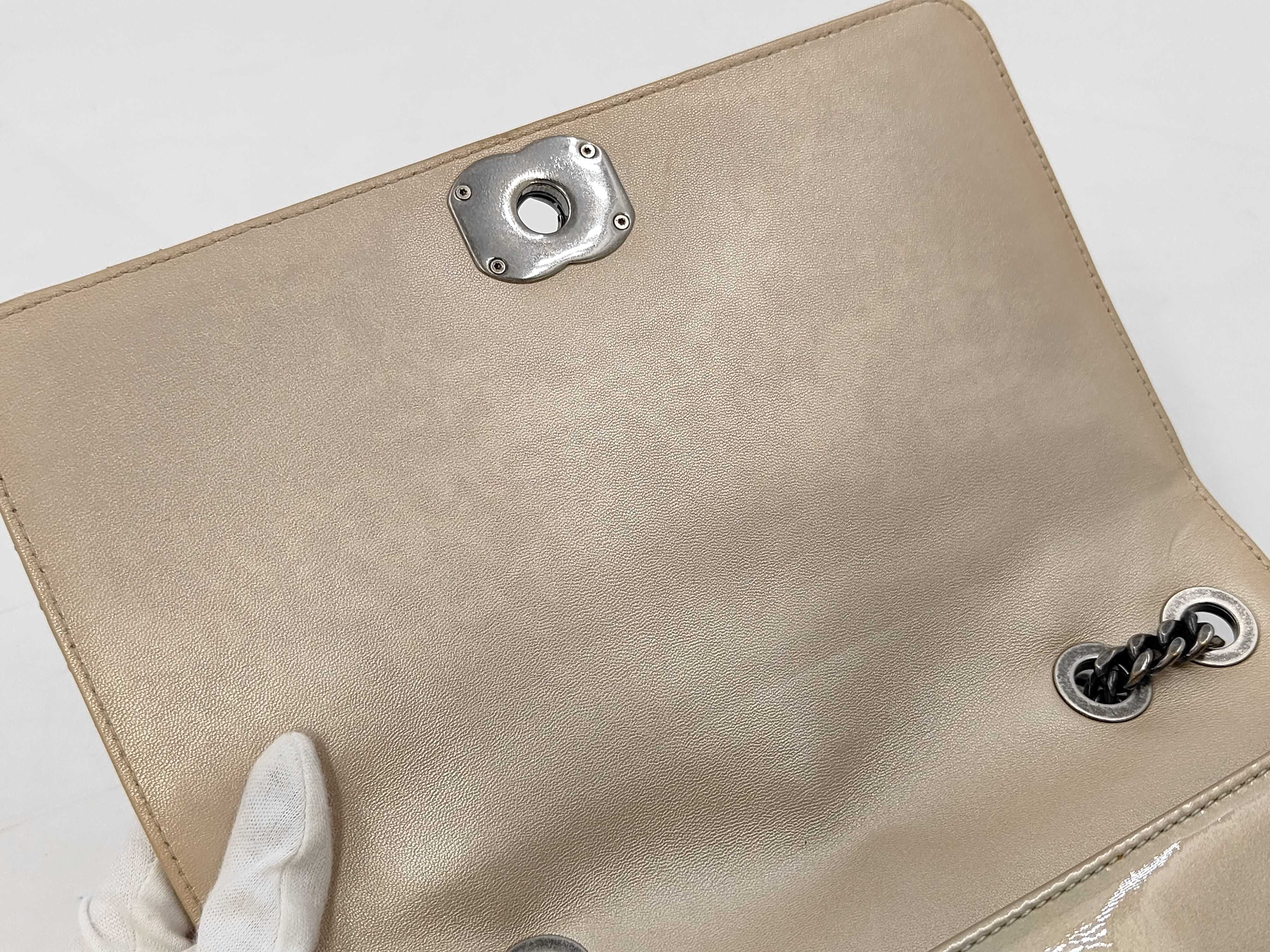 Enamel Quilted Double Chain Shoulder Bag — view 11